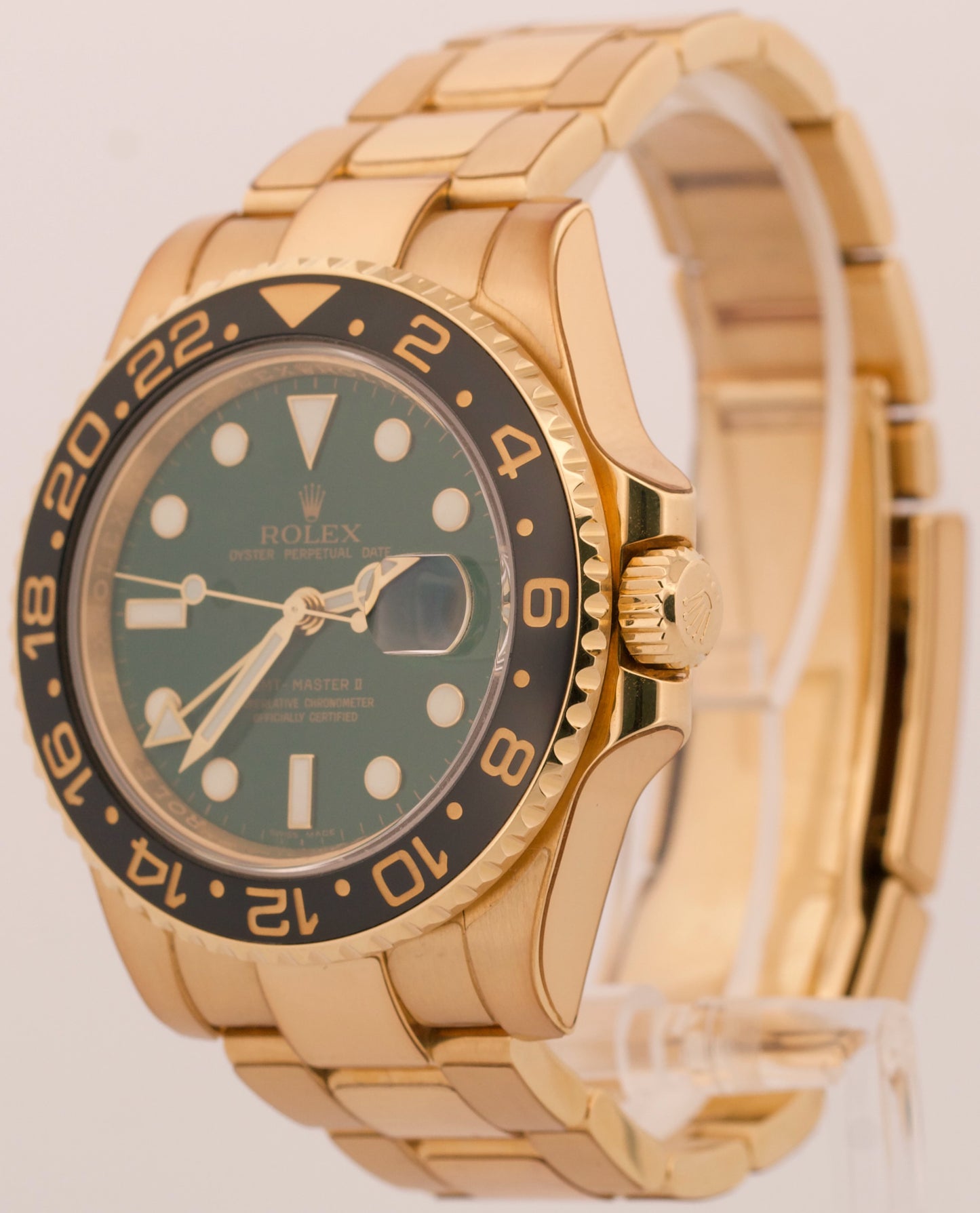 UNPOLISHED 2009 PAPERS Rolex GMT-Master II GREEN 18K Yellow Gold 40mm 116718 BOX