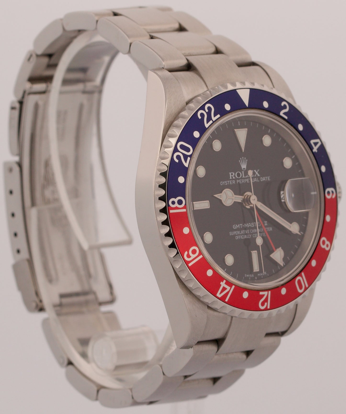 Unpolished Rolex GMT-Master II 16710 40mm Pepsi Red Blue Steel No-Holes Watch