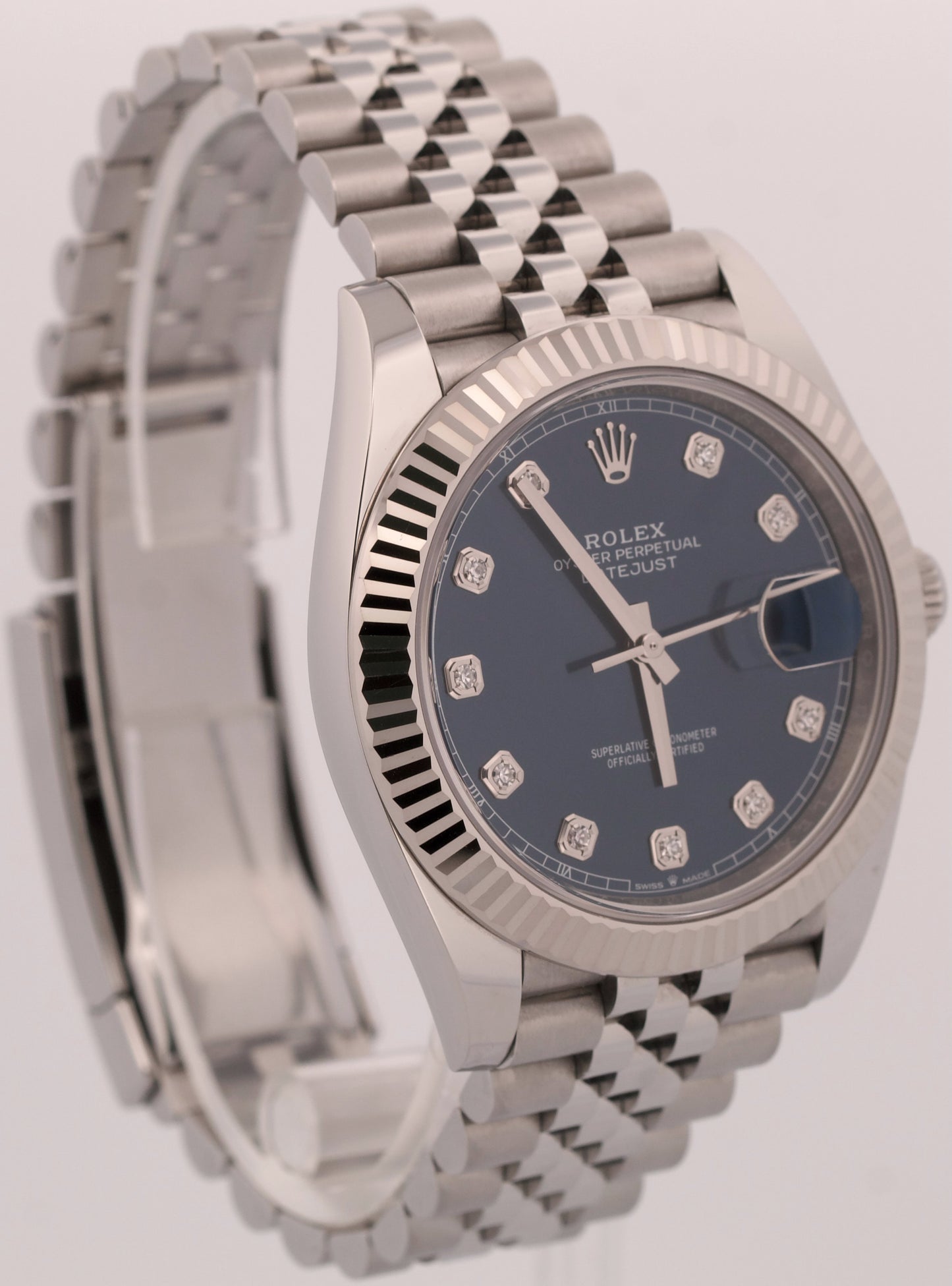 UNPOLISHED 2024 PAPERS Rolex DateJust BLUE DIAMOND 18K 41mm JUBILEE 126334 BOX