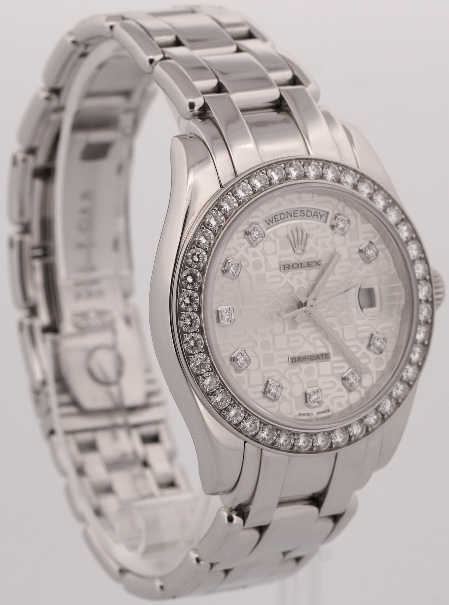 PAPERS Rolex Day-Date Masterpiece Platinum SILVER DIAMOND Pearlmaster 18946 BOX
