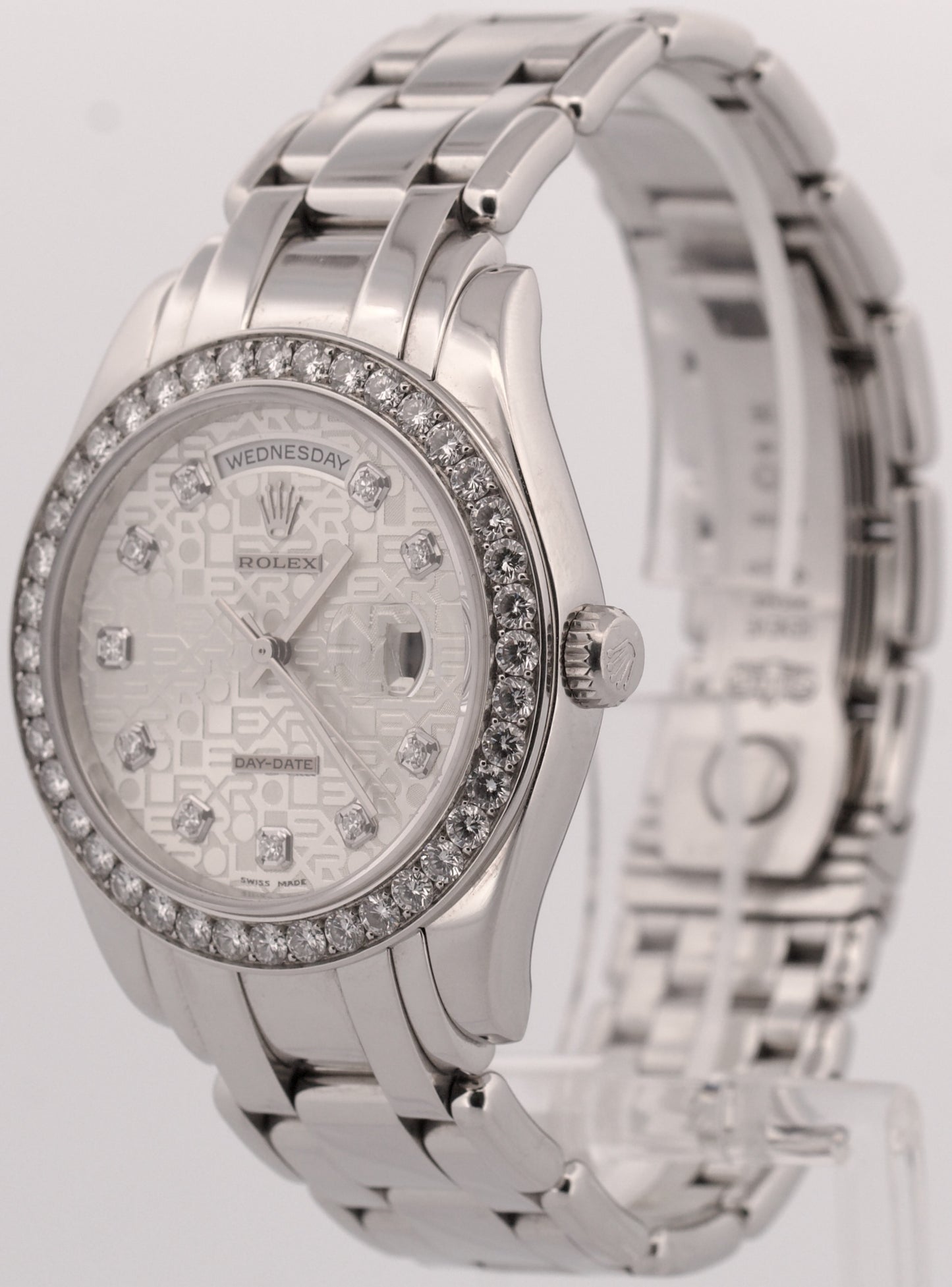 PAPERS Rolex Day-Date Masterpiece Platinum SILVER DIAMOND Pearlmaster 18946 BOX