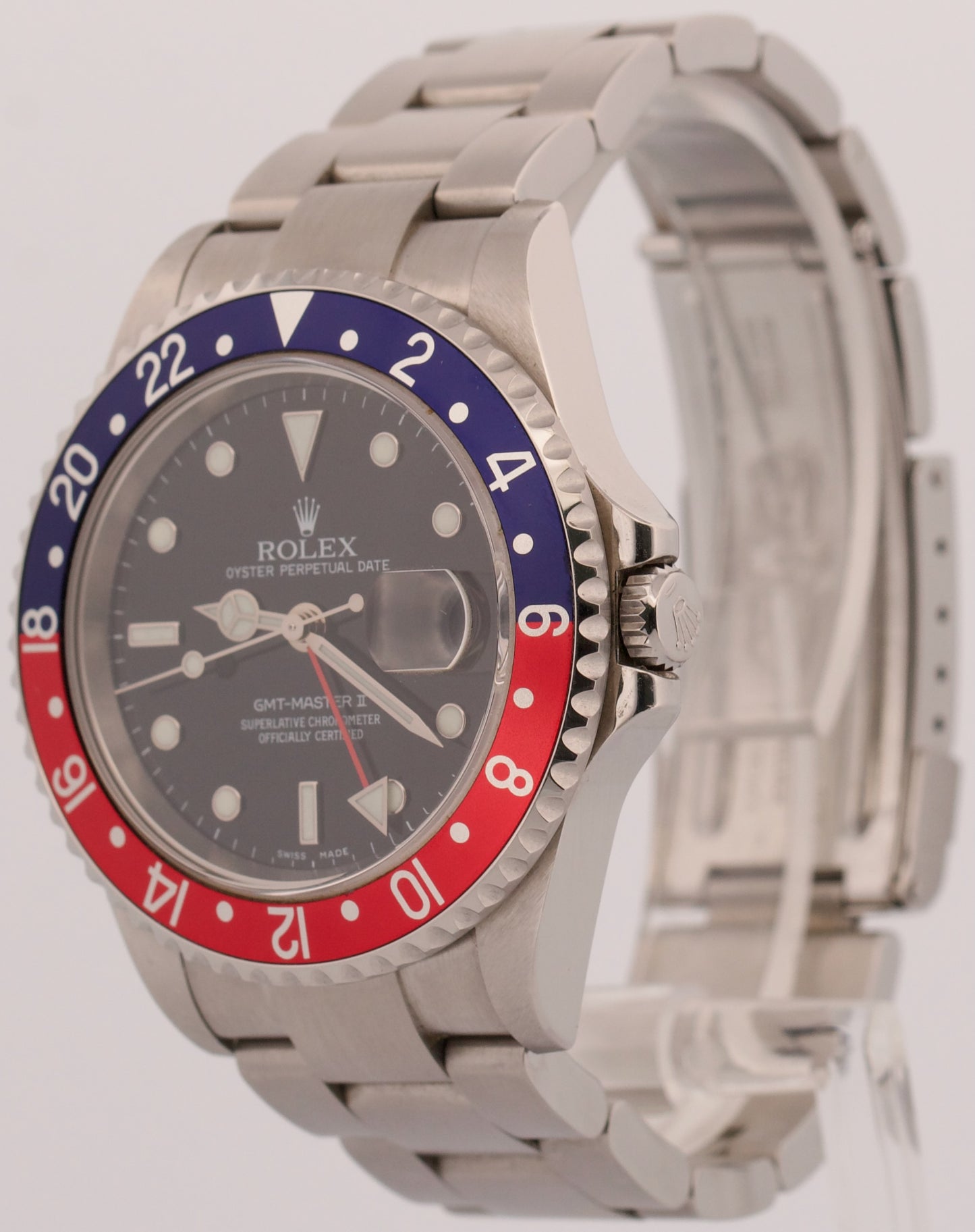 Unpolished Rolex GMT-Master II 16710 40mm Pepsi Red Blue Steel No-Holes Watch