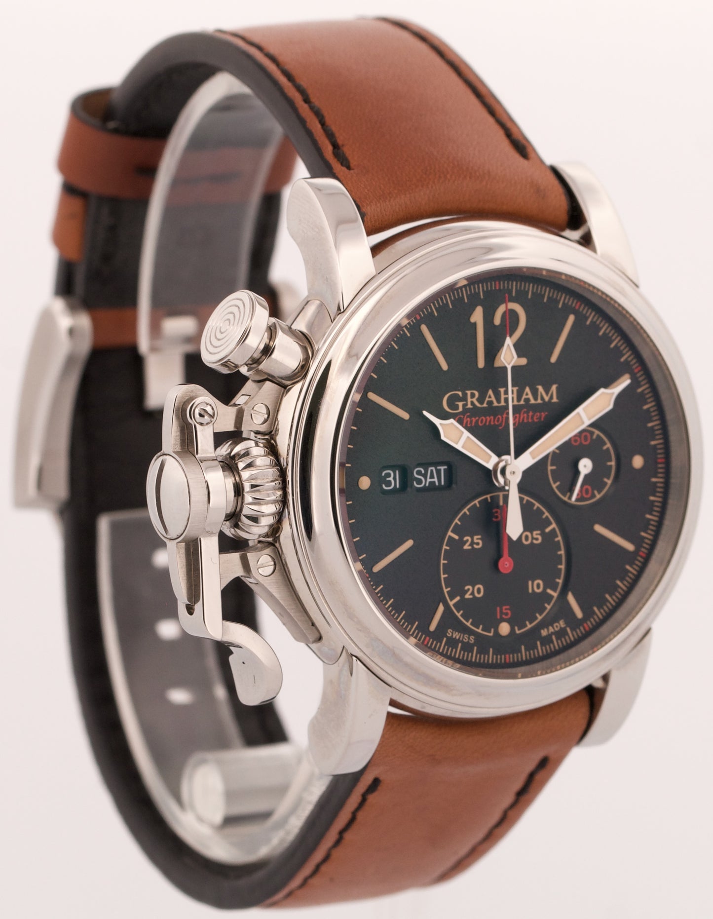 PAPERS Graham Chronofighter Vintage Steel BLACK 44mm 2CVAS.B03A Watch BOX