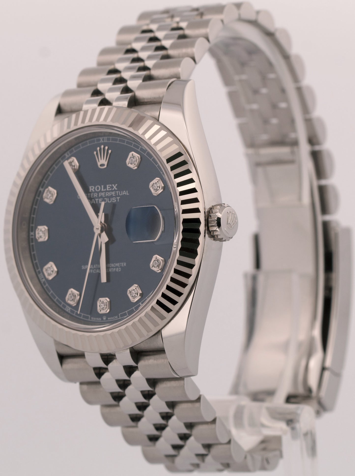 UNPOLISHED 2024 PAPERS Rolex DateJust BLUE DIAMOND 18K 41mm JUBILEE 126334 BOX