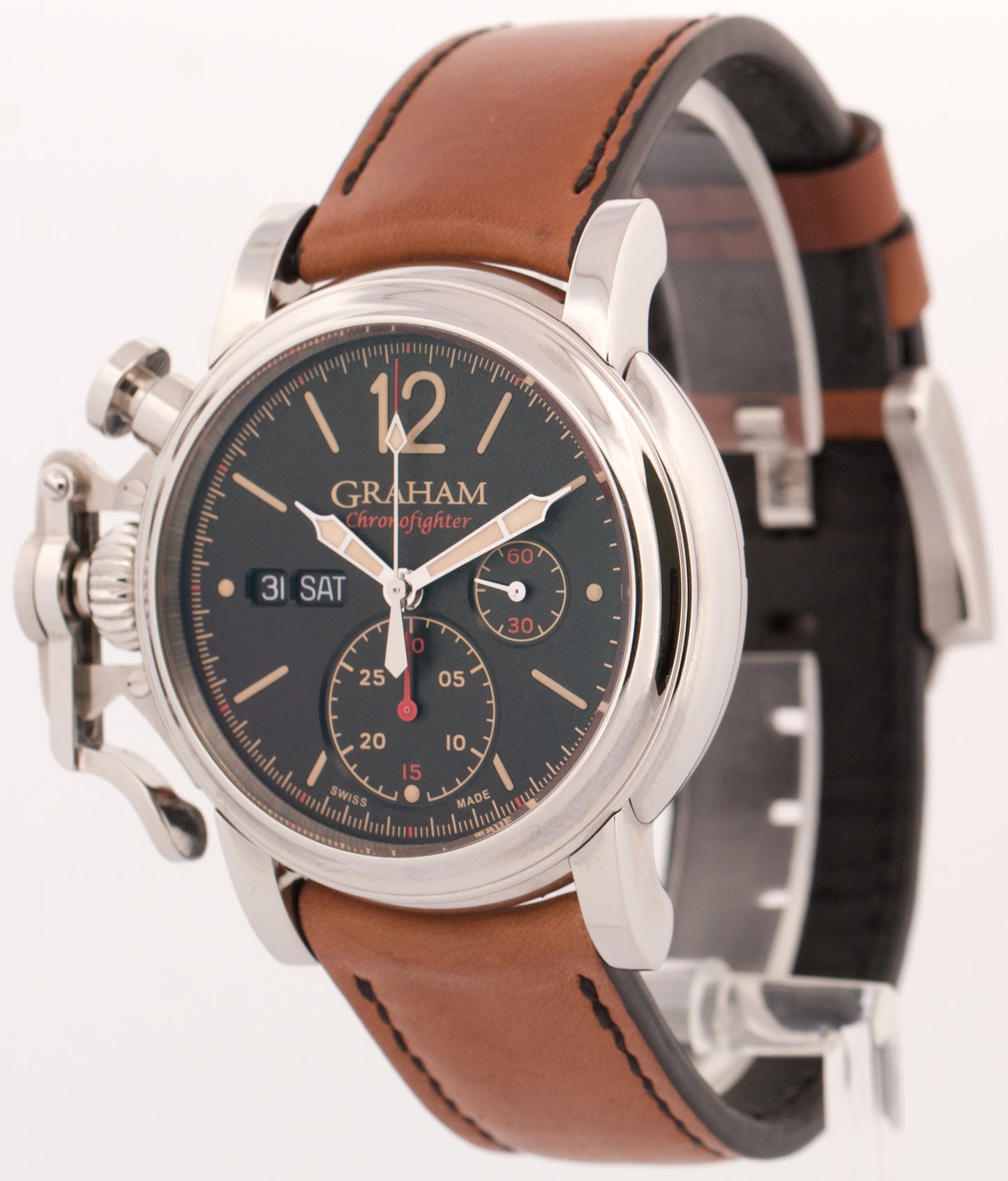 PAPERS Graham Chronofighter Vintage Steel BLACK 44mm 2CVAS.B03A Watch BOX