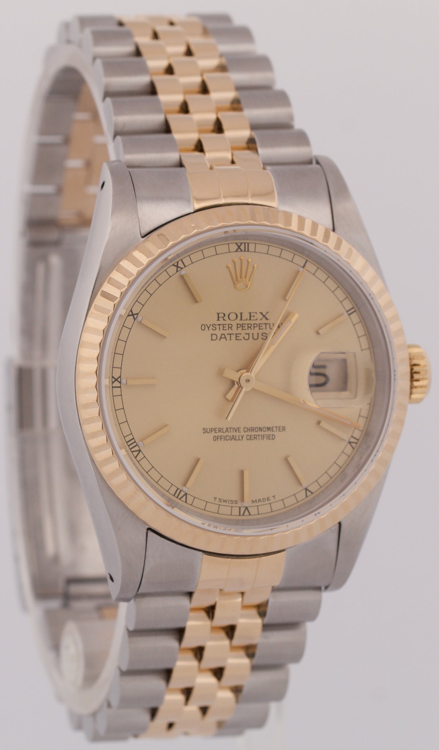 PAPERS Rolex DateJust 36mm CHAMPAGNE 18K Yellow Gold Steel JUBILEE 16233 BOX