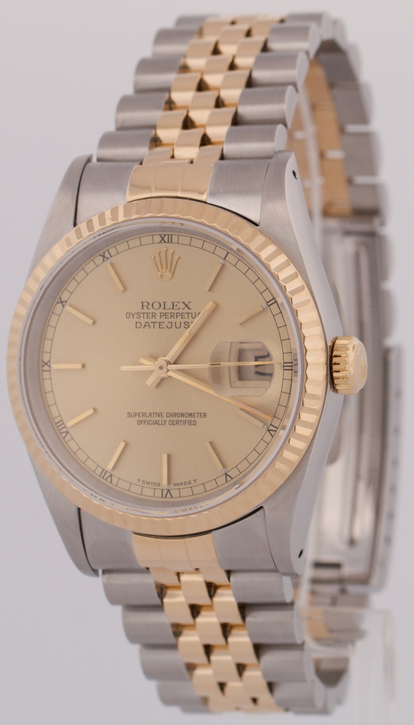 PAPERS Rolex DateJust 36mm CHAMPAGNE 18K Yellow Gold Steel JUBILEE 16233 BOX