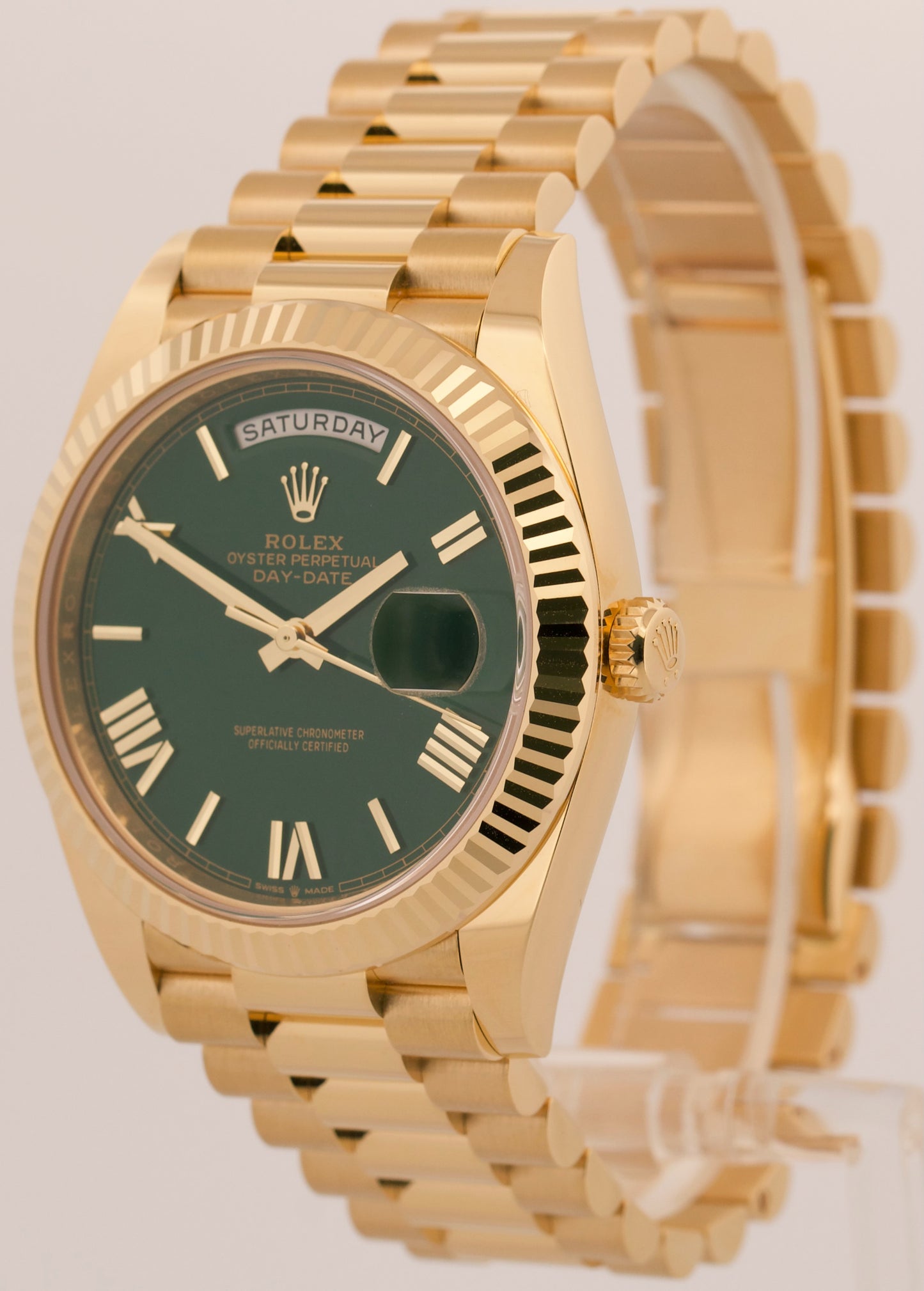 NEW 2025 PAPERS Rolex Day-Date President 40mm GREEN ROMAN 18K Gold 228238 BOX