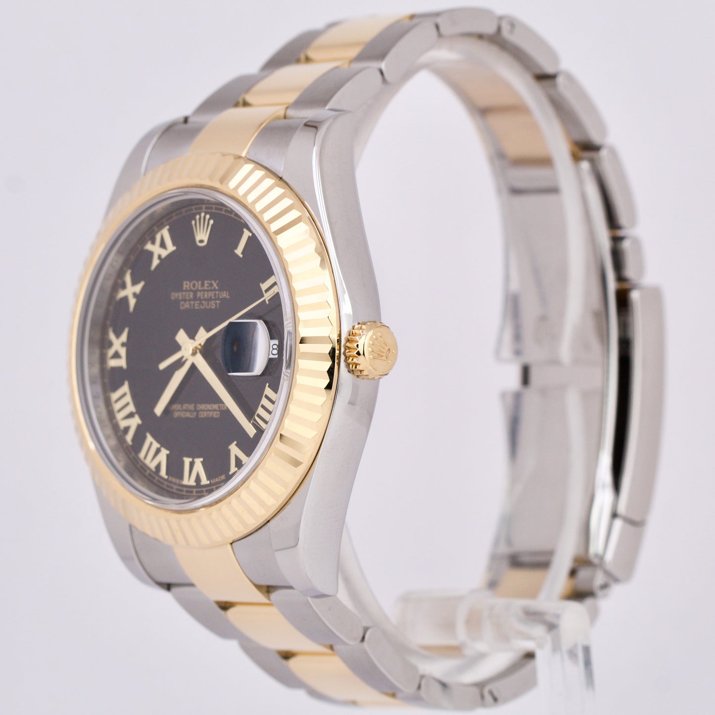 Rolex Datejust II 2 18K Two-Tone BLACK ROMAN Yellow Gold Steel 41mm Watch 116333