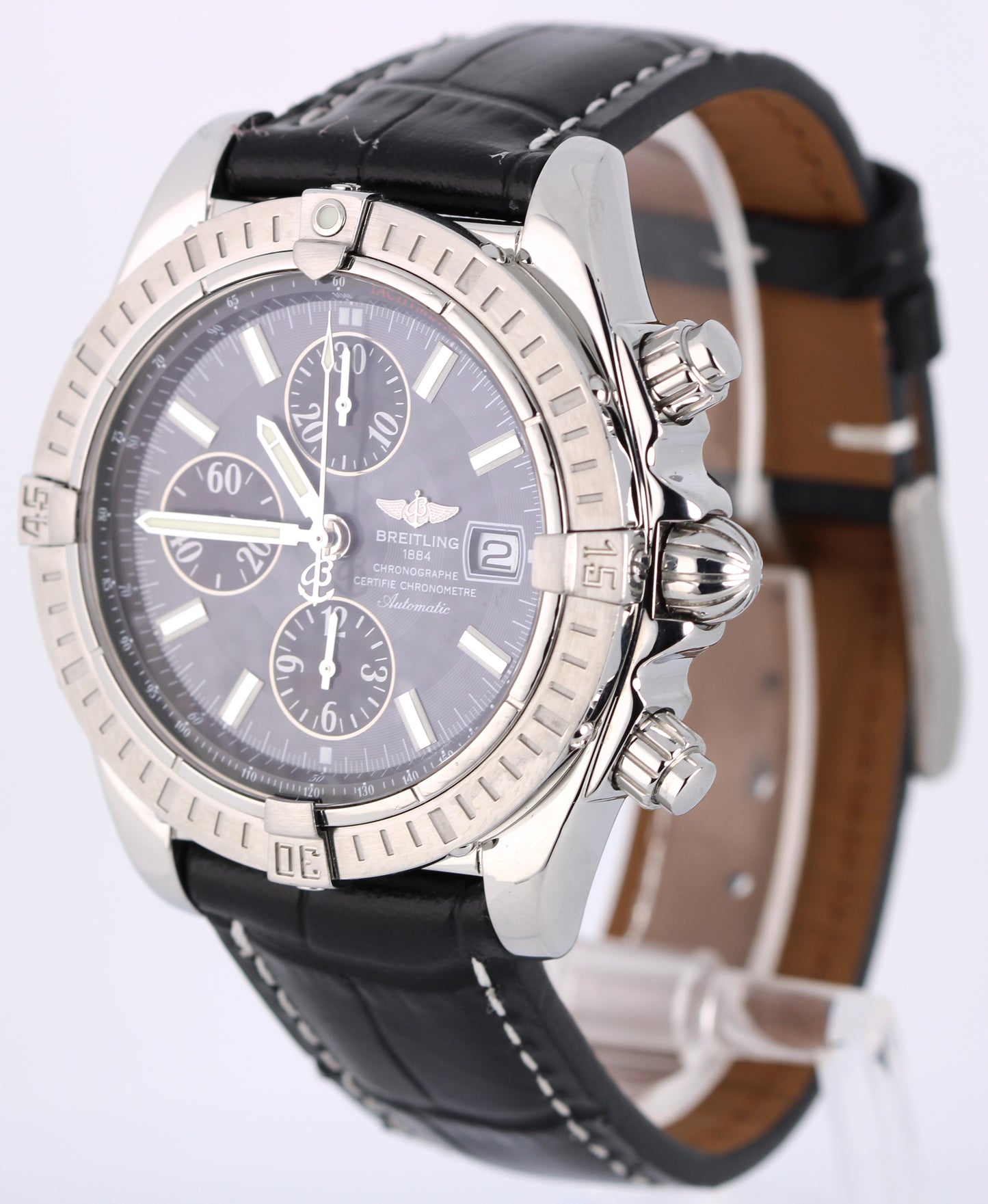 Breitling Chronomat Evolution A13356 Gray 44mm Steel Black Leather Watch