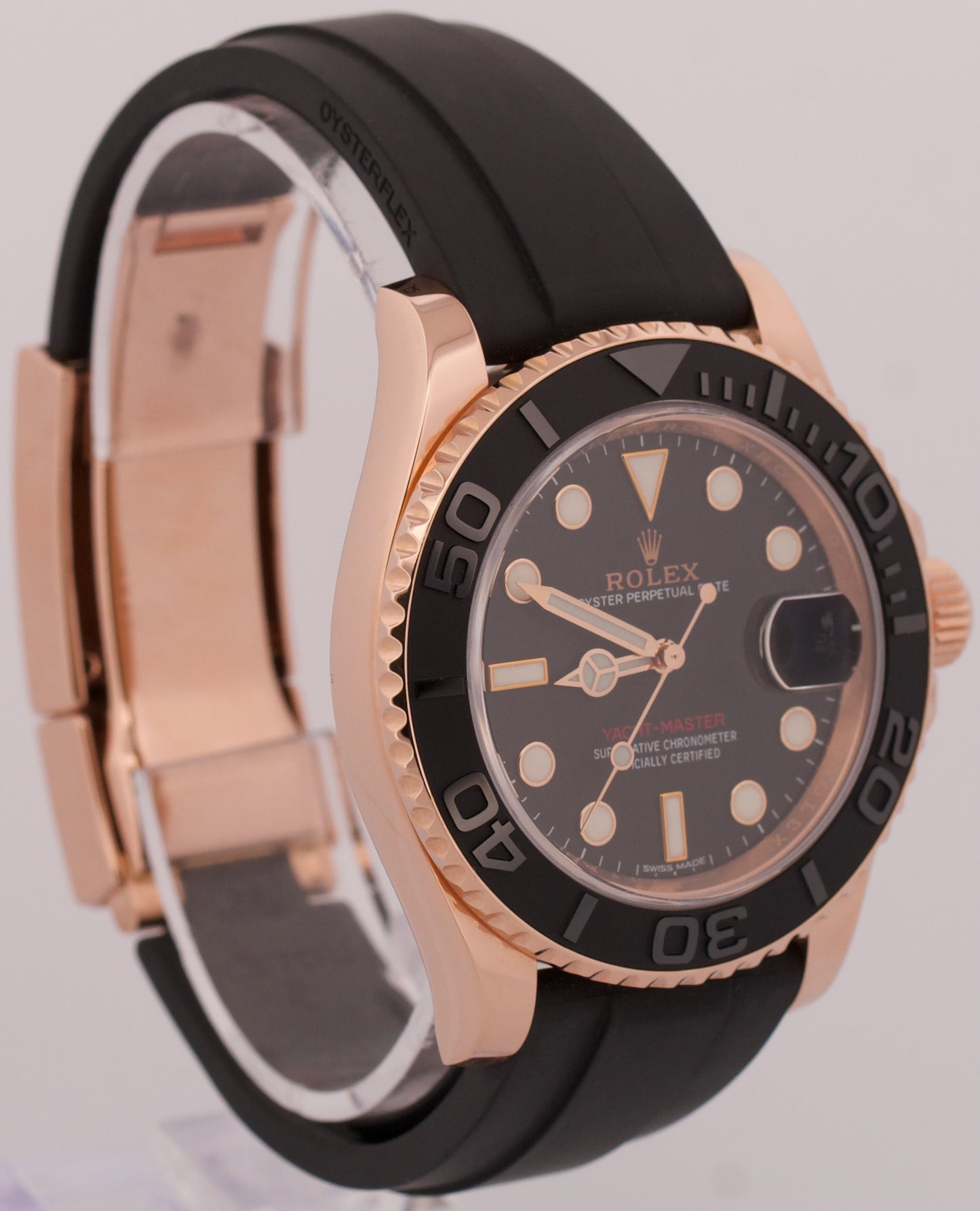 2016 PAPERS Rolex Yacht-Master BLACK 18K Rose Gold Oysterflex 40mm 116655 BOX