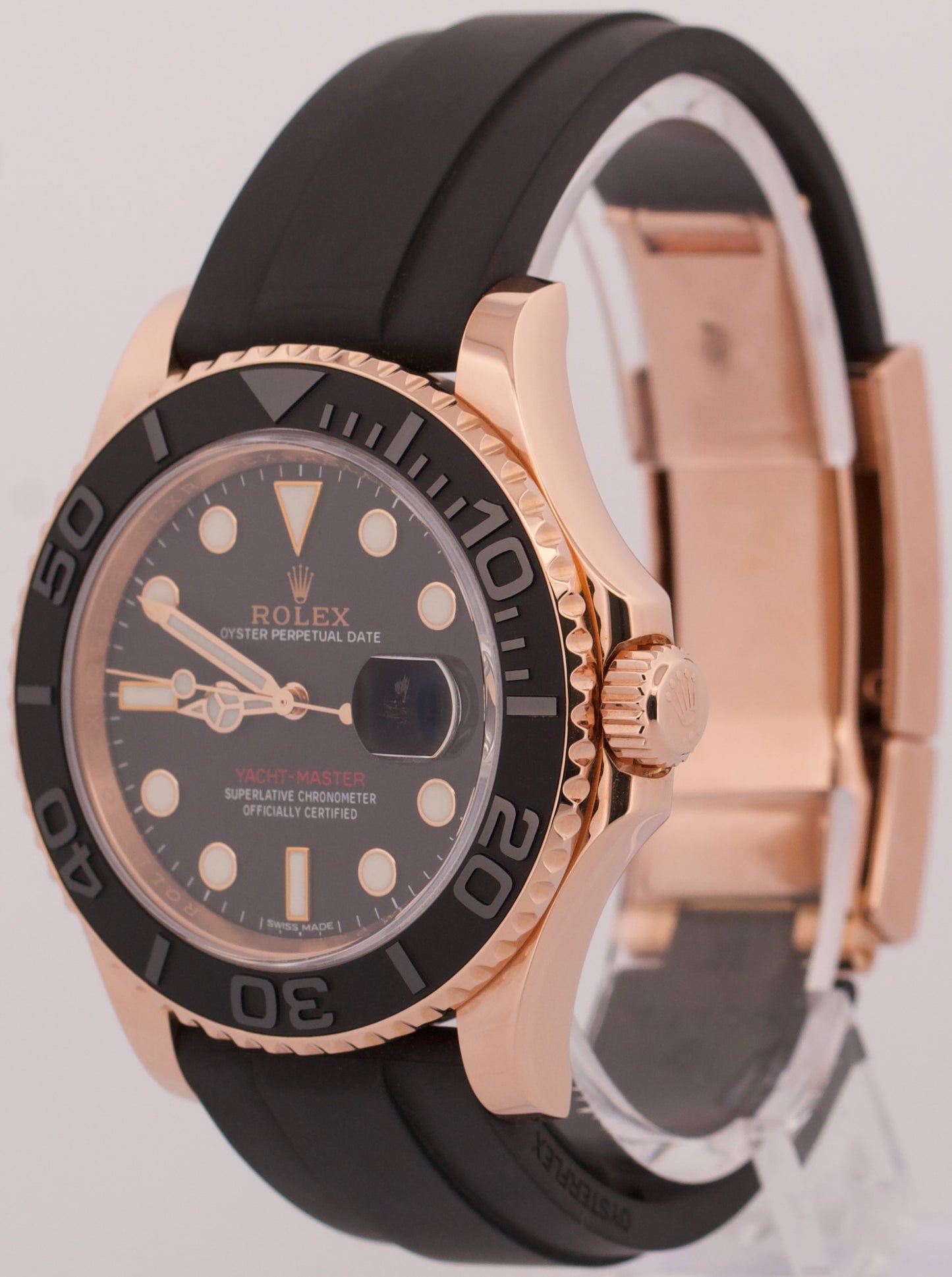 2016 PAPERS Rolex Yacht-Master BLACK 18K Rose Gold Oysterflex 40mm 116655 BOX