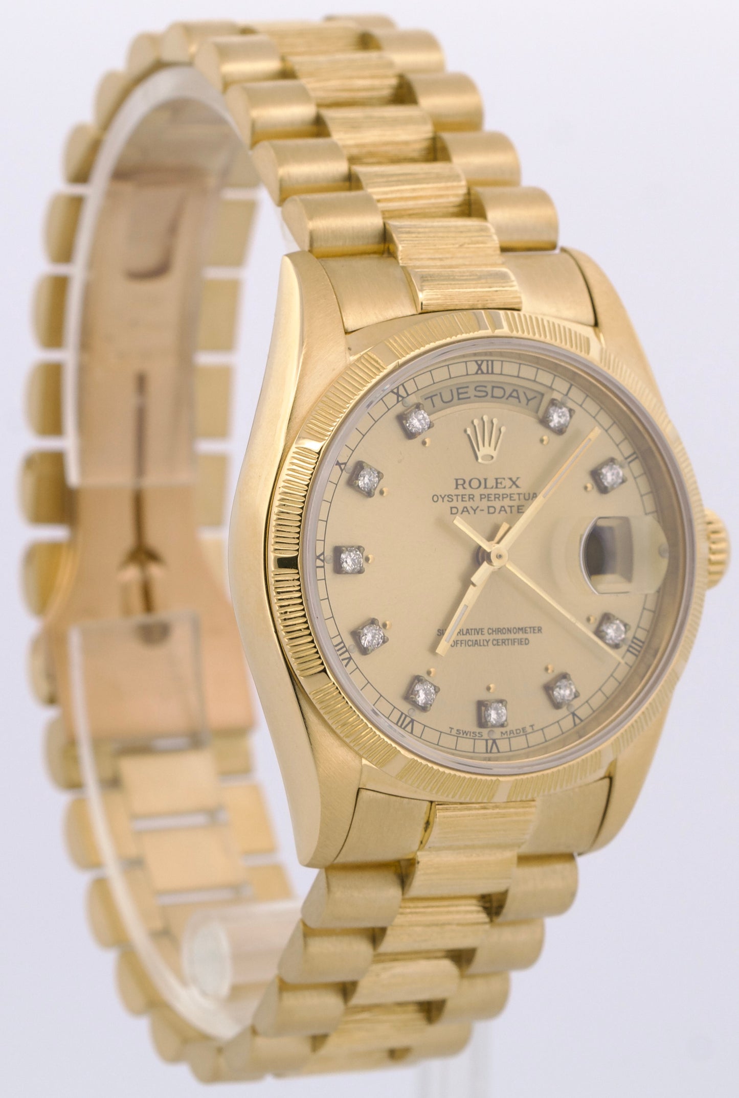 Rolex Day-Date President CHAMPAGNE DIAMOND 18K Yellow Gold BARK 36mm 18308 Watch
