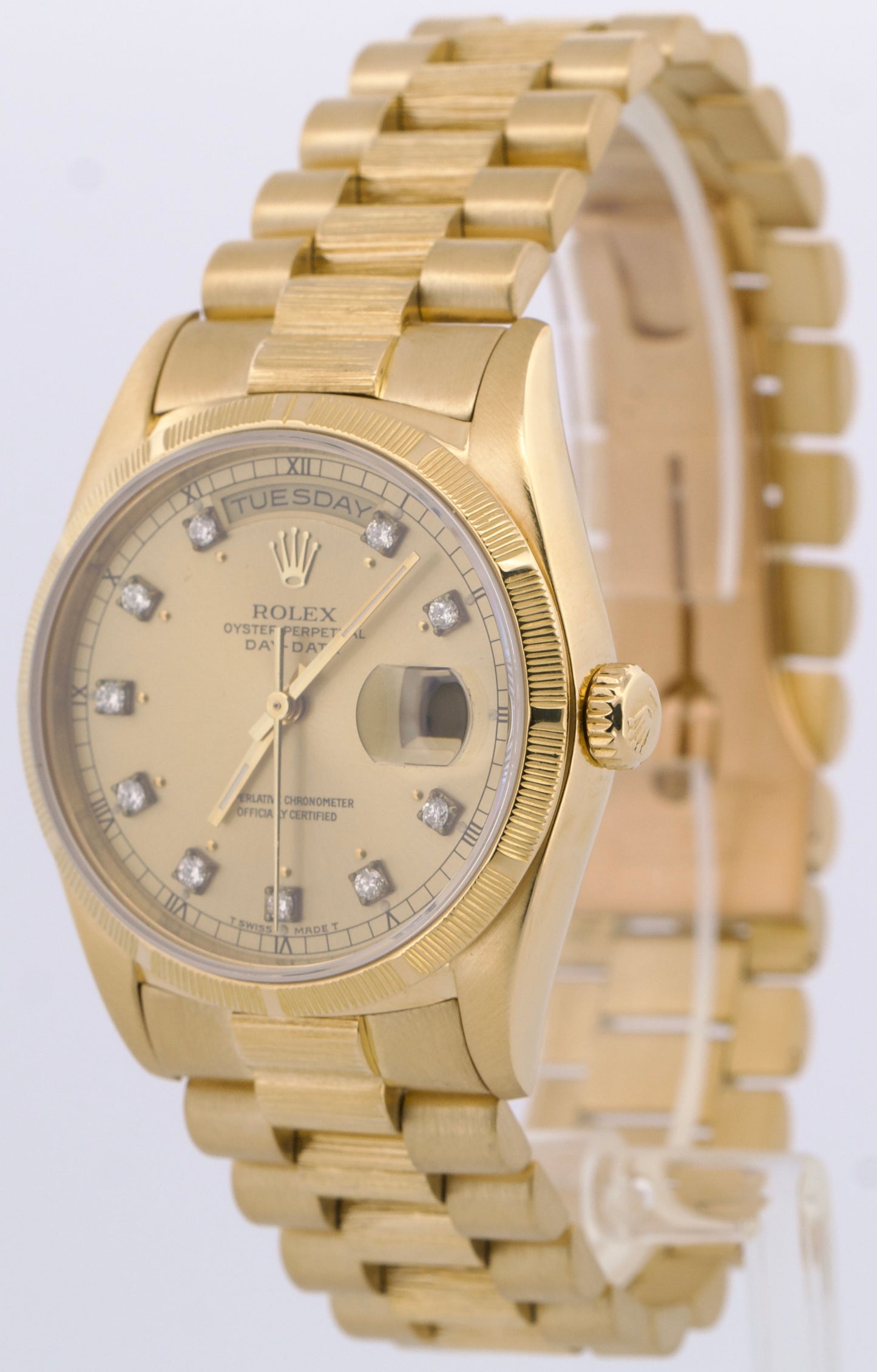 Rolex Day-Date President CHAMPAGNE DIAMOND 18K Yellow Gold BARK 36mm 18308 Watch
