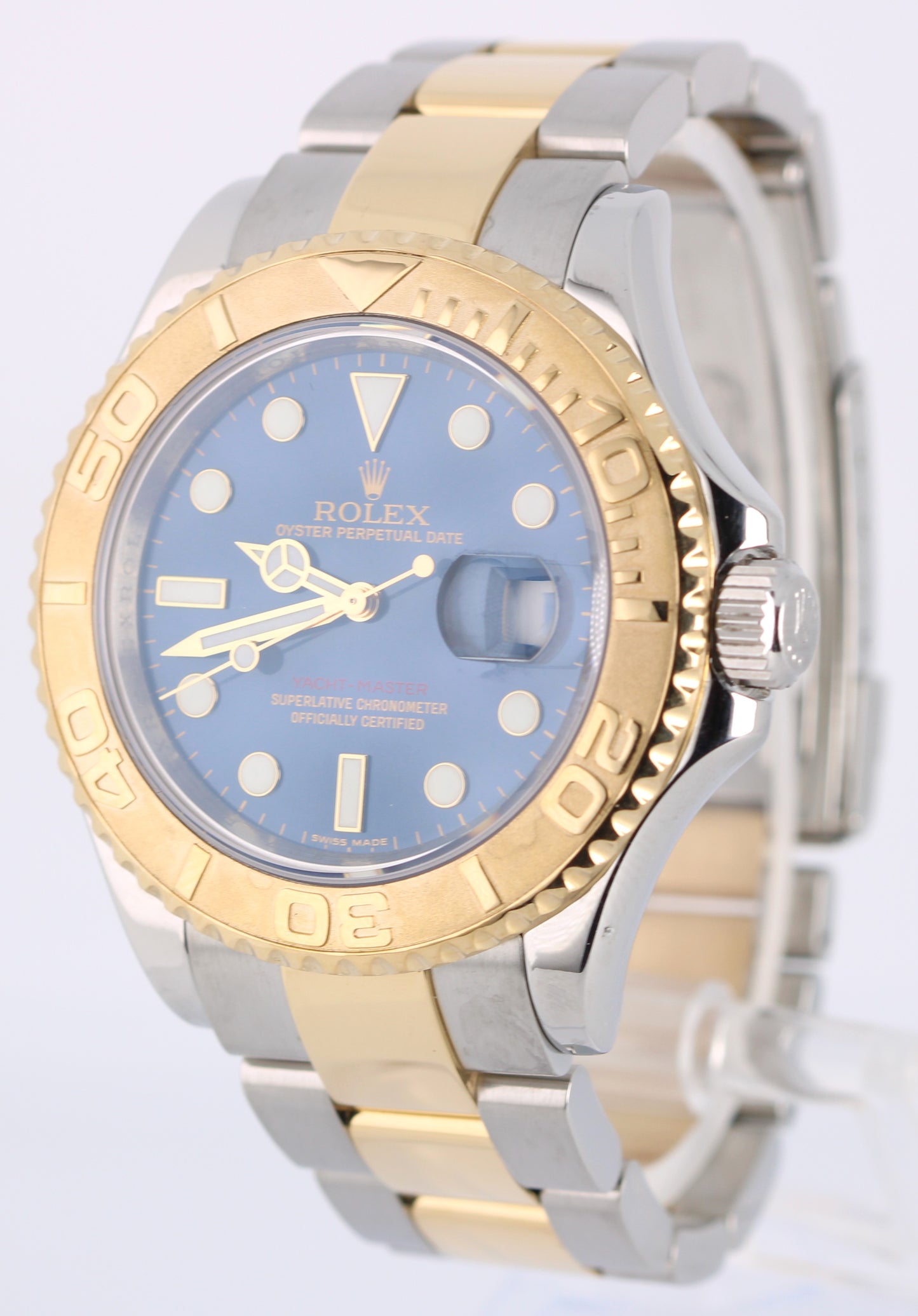 2008 Rolex Yacht-Master 16623 Two-Tone 18k Gold Steel Blue 40mm Watch Box Papers