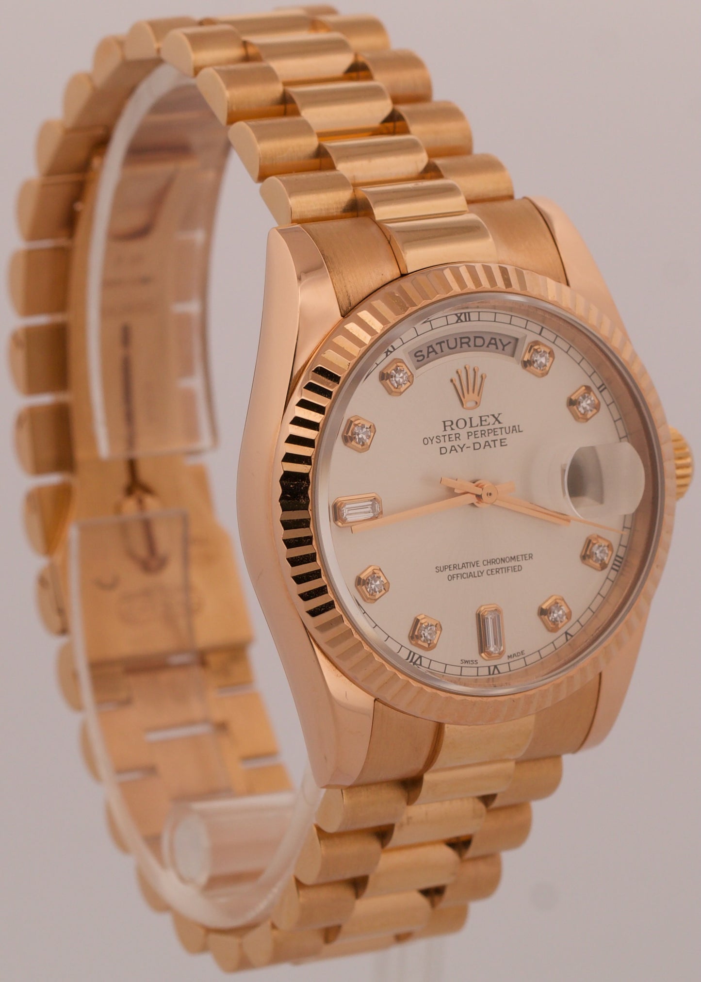 Rolex Day-Date President SILVER DIAMOND 18k Rose Gold 36mm 118235 Watch BOX