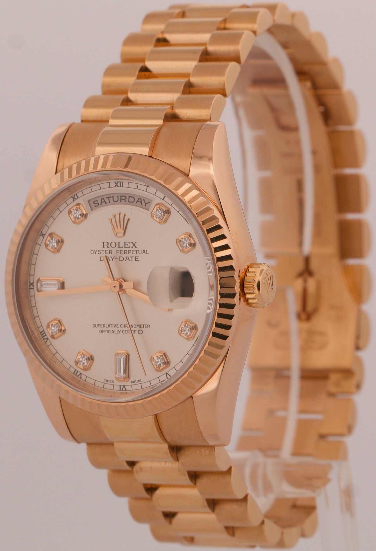 Rolex Day-Date President SILVER DIAMOND 18k Rose Gold 36mm 118235 Watch BOX