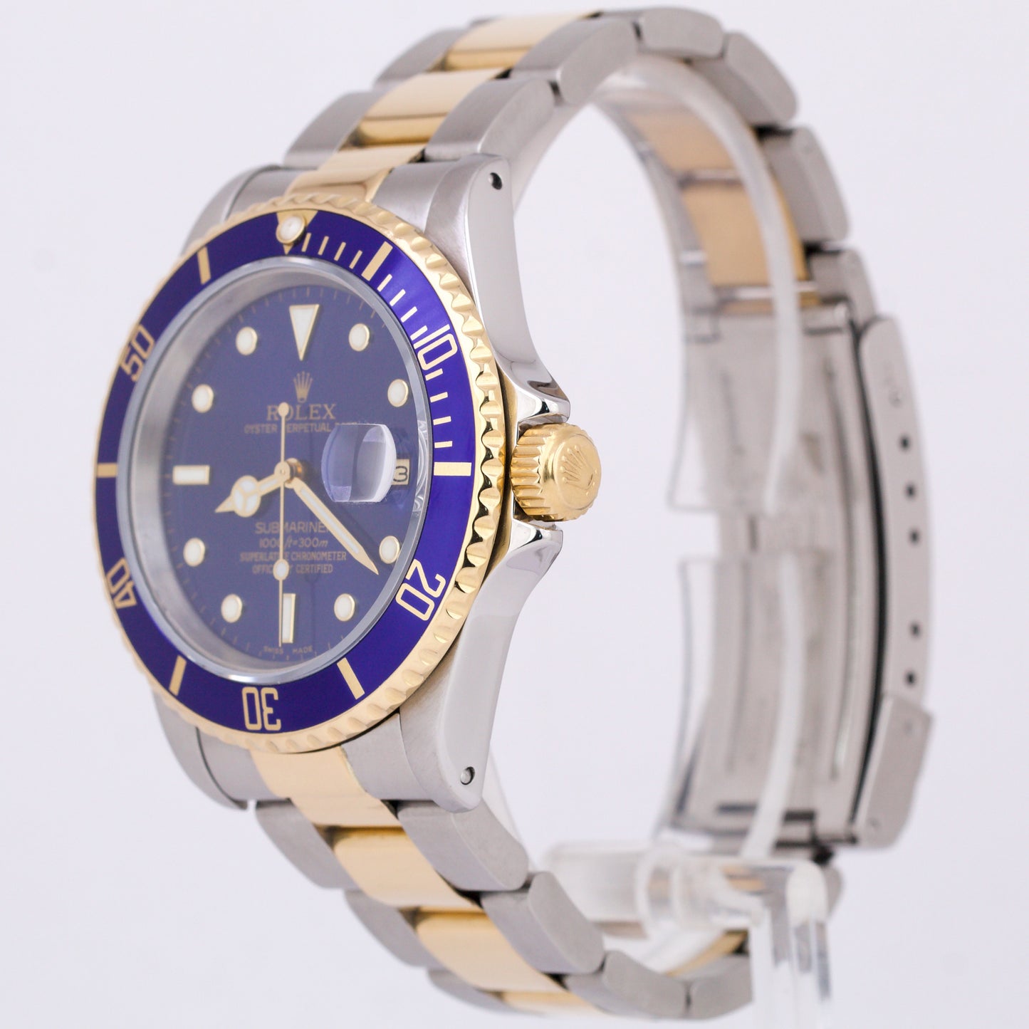 Rolex Submariner Date BLUE 18K Yellow Gold Stainless Steel 40mm 16803 Watch