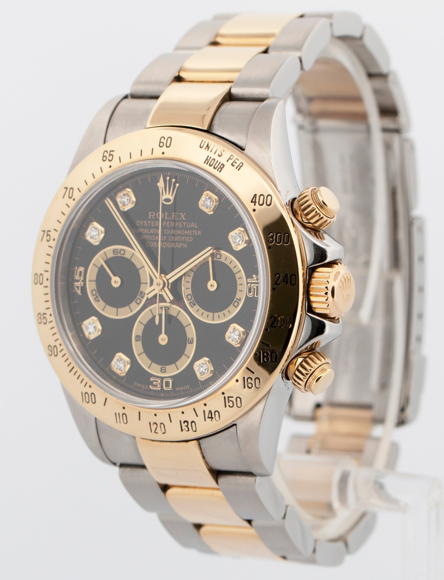 1999 Rolex Daytona Cosmograph BLACK DIAMOND 18K Gold Stainless Steel Watch 16523
