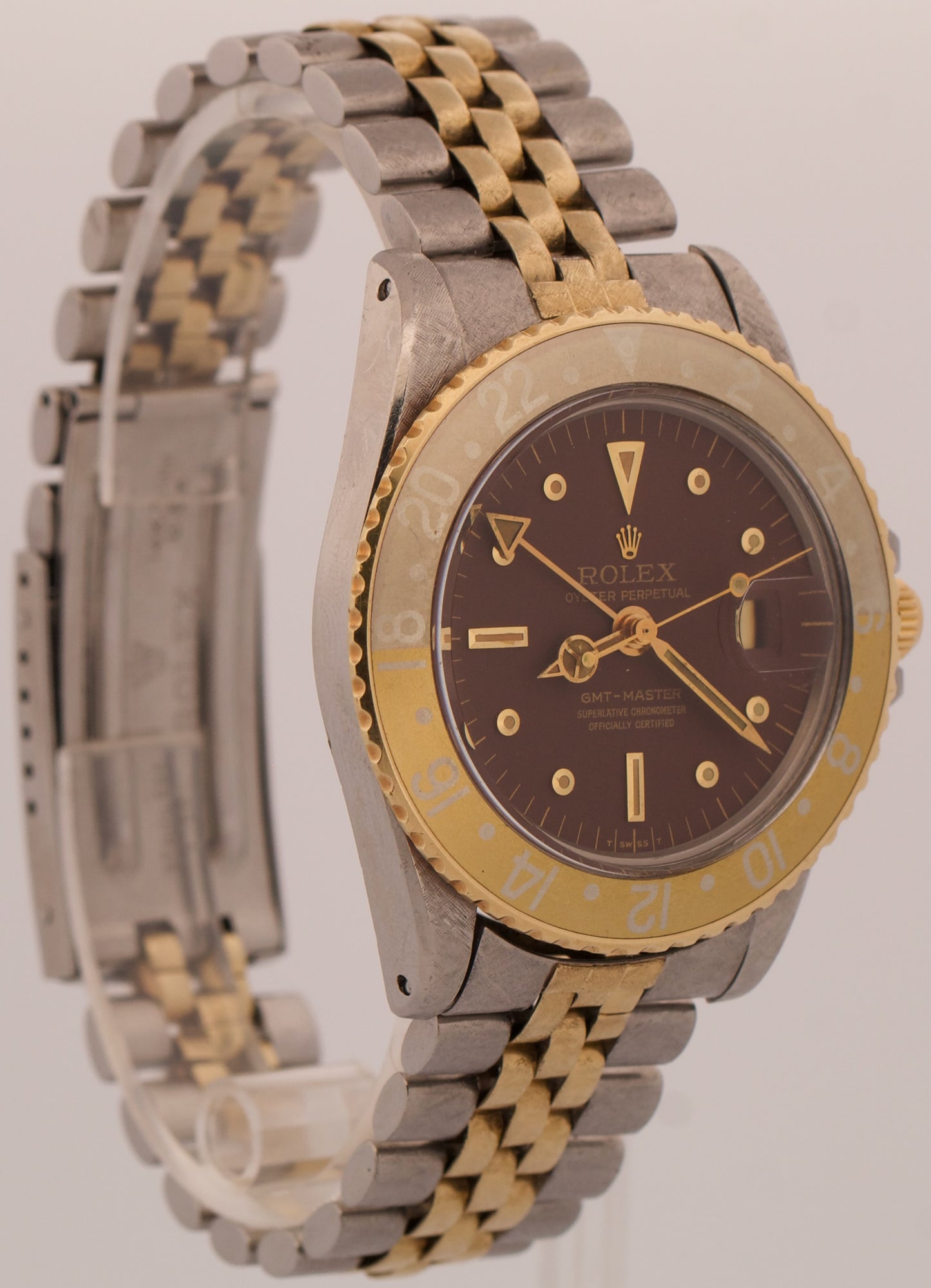 VINTAGE Rolex GMT-Master BROWN 18K Steel FLORENTINE ROOT BEER Jubilee 40mm 1675