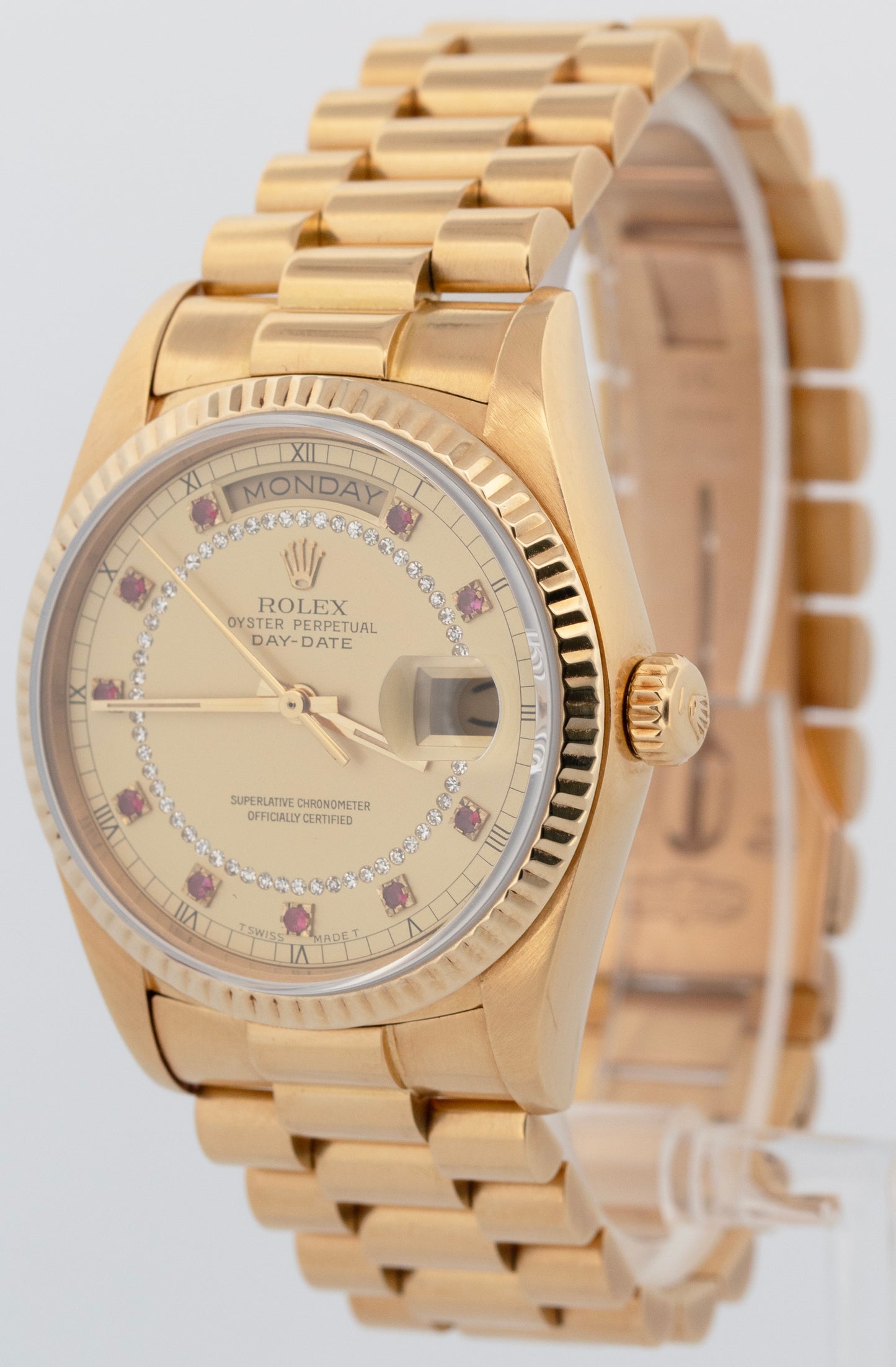 Rolex Day-Date President CHAMPAGNE DIAMOND RUBY STRING 36mm 18K Gold 18038