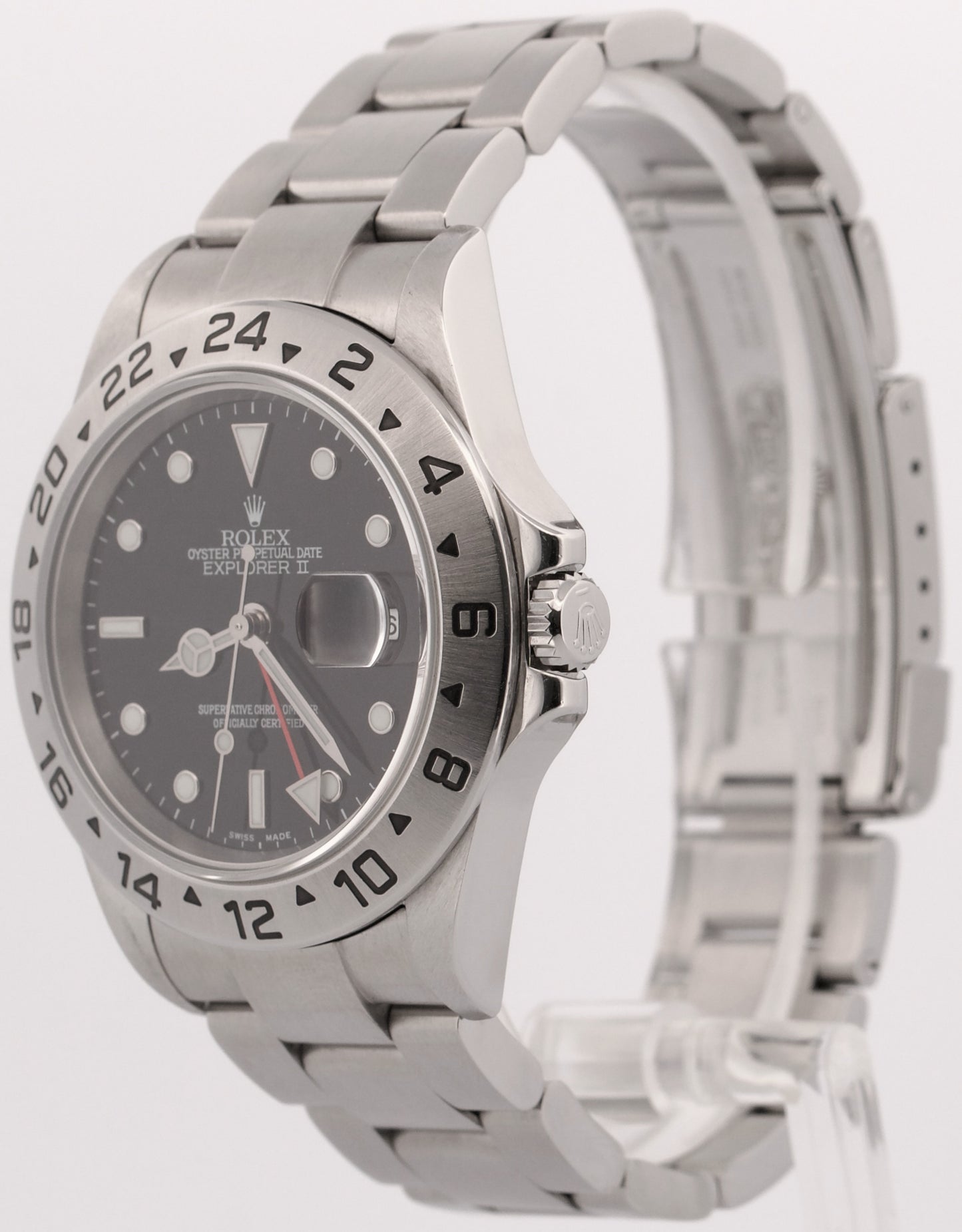 Rolex Explorer II BLACK Red Stainless Steel NO-HOLES 40mm Automatic Oyster 16570