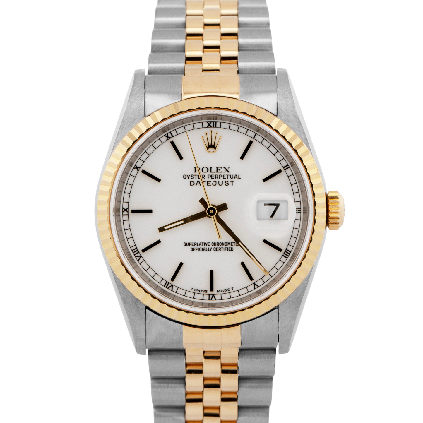 2002 PAPERS Rolex DateJust 36mm White 18K Yellow Gold Steel JUBILEE 16233 BOX
