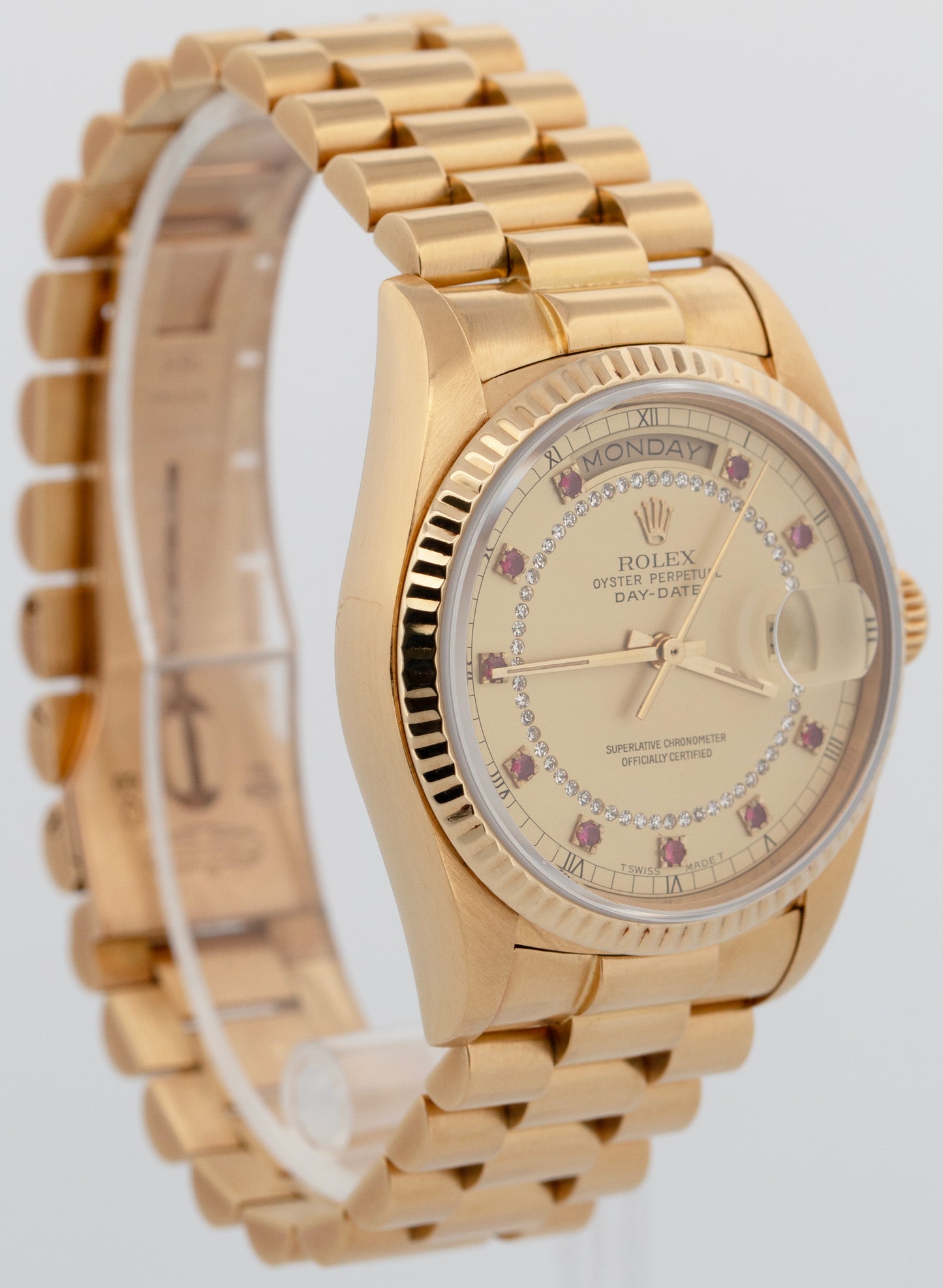 Rolex Day-Date President CHAMPAGNE DIAMOND RUBY STRING 36mm 18K Gold 18038