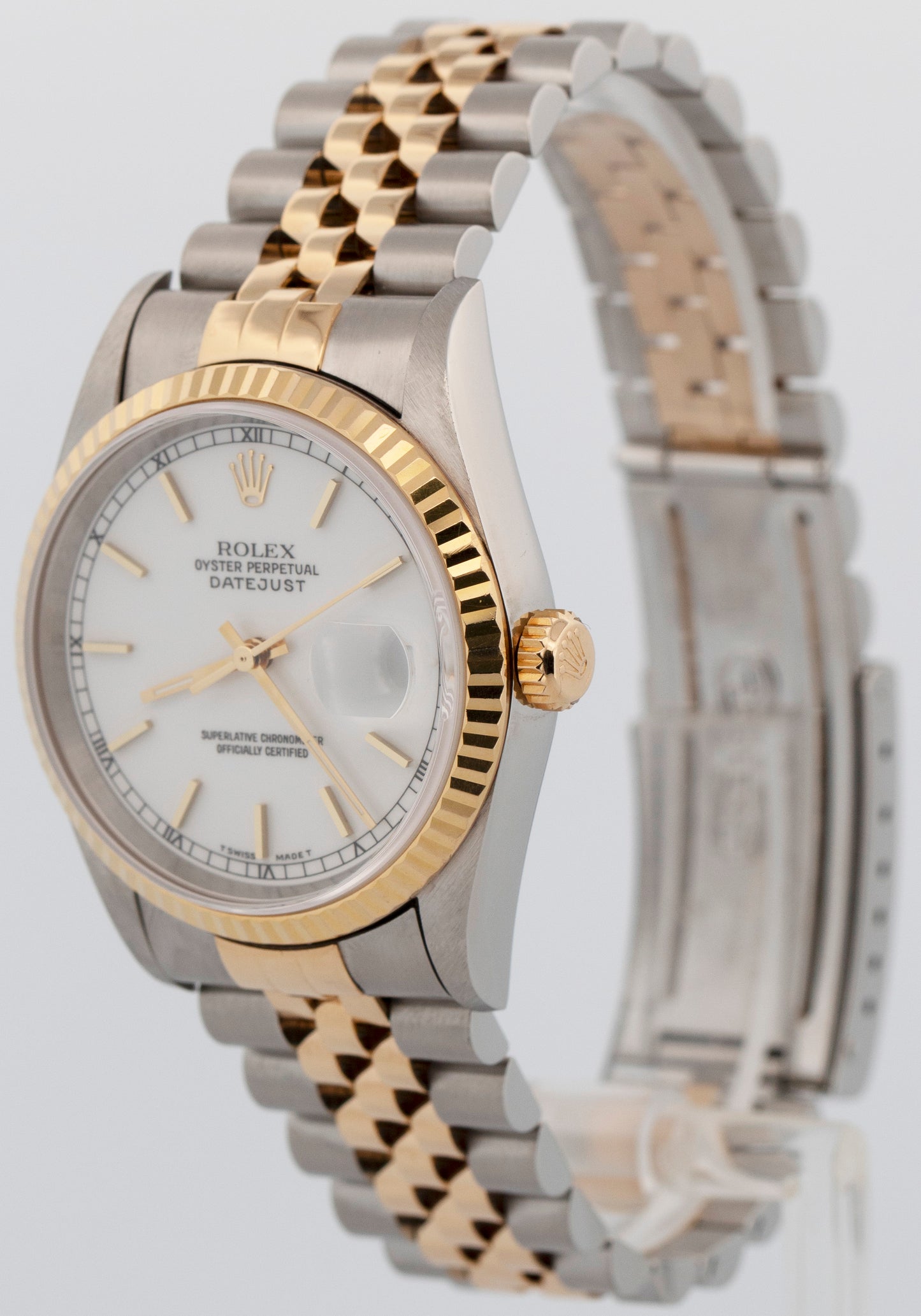 2002 PAPERS Rolex DateJust 36mm White 18K Yellow Gold Steel JUBILEE 16233 BOX