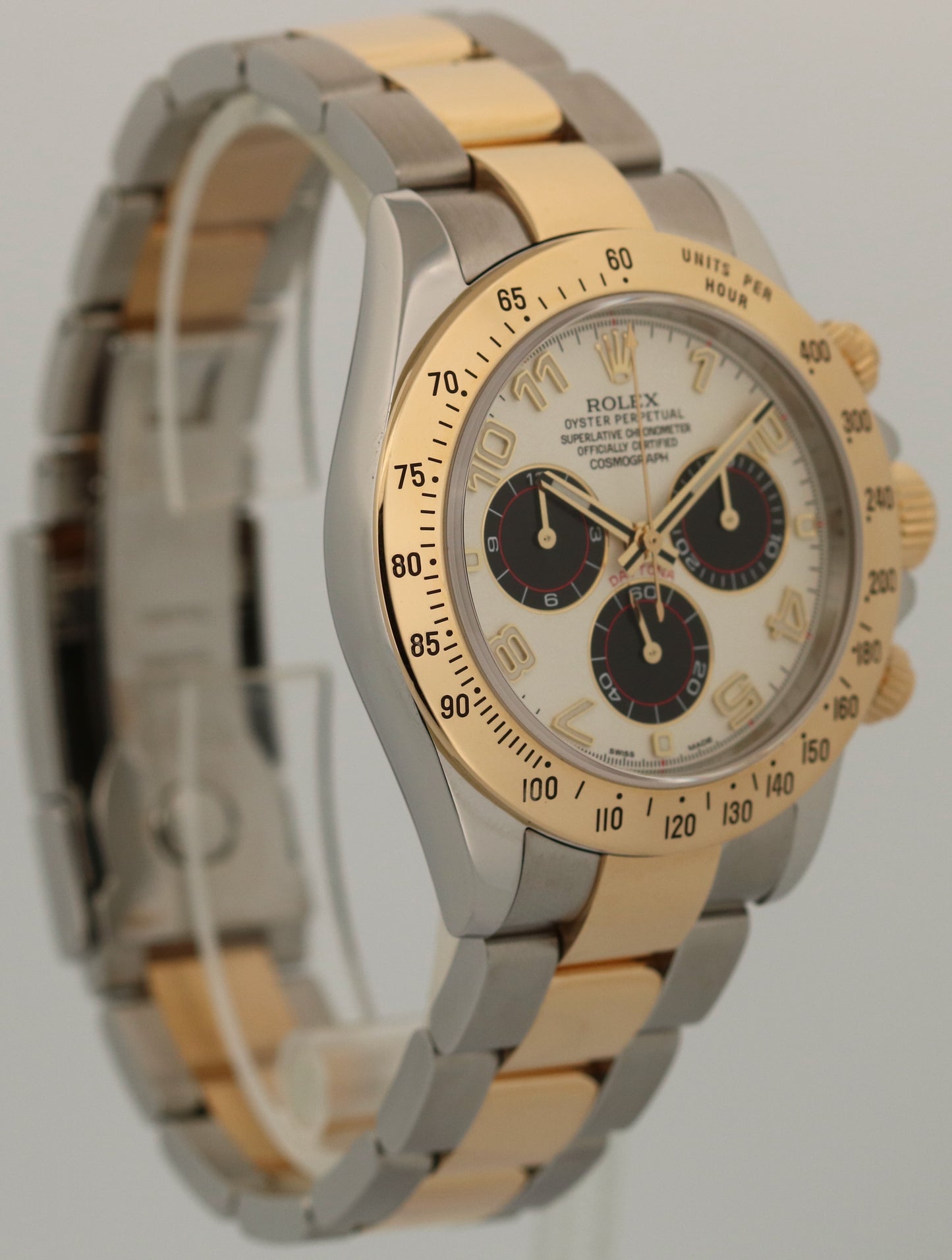 Rolex Daytona Cosmograph 40mm IVORY PANDA 18K Yellow Gold Steel Watch 116523