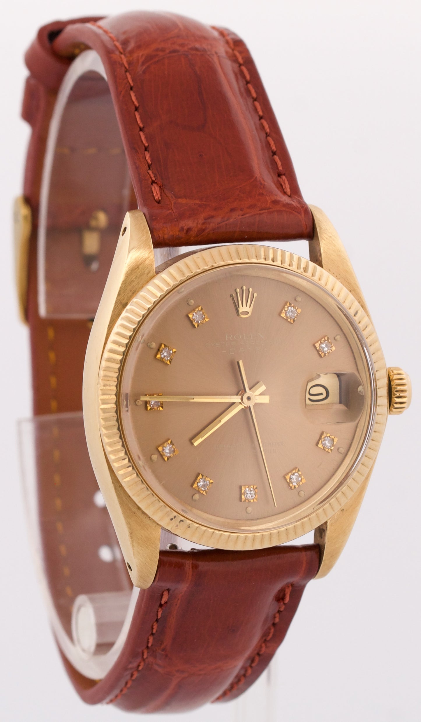 VINTAGE Rolex Oyster Perpetual Date TOBACCO DIAMOND 18K Yellow Gold 34mm 1501