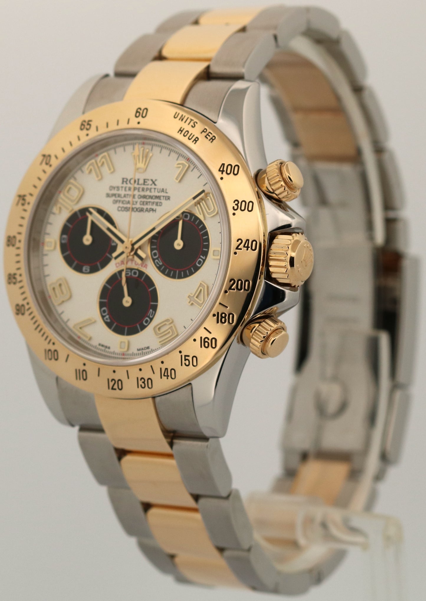 Rolex Daytona Cosmograph 40mm IVORY PANDA 18K Yellow Gold Steel Watch 116523