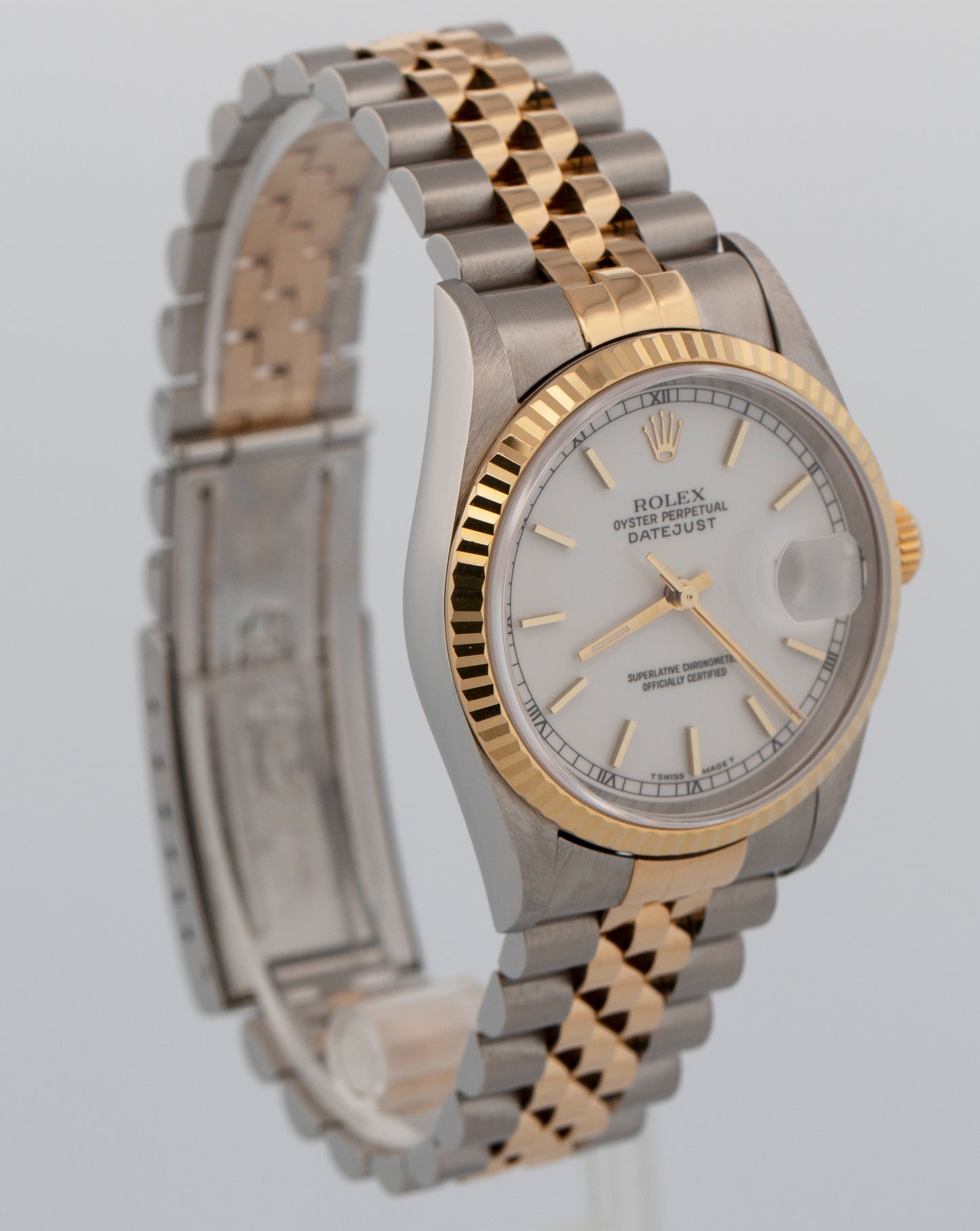 2002 PAPERS Rolex DateJust 36mm White 18K Yellow Gold Steel JUBILEE 16233 BOX