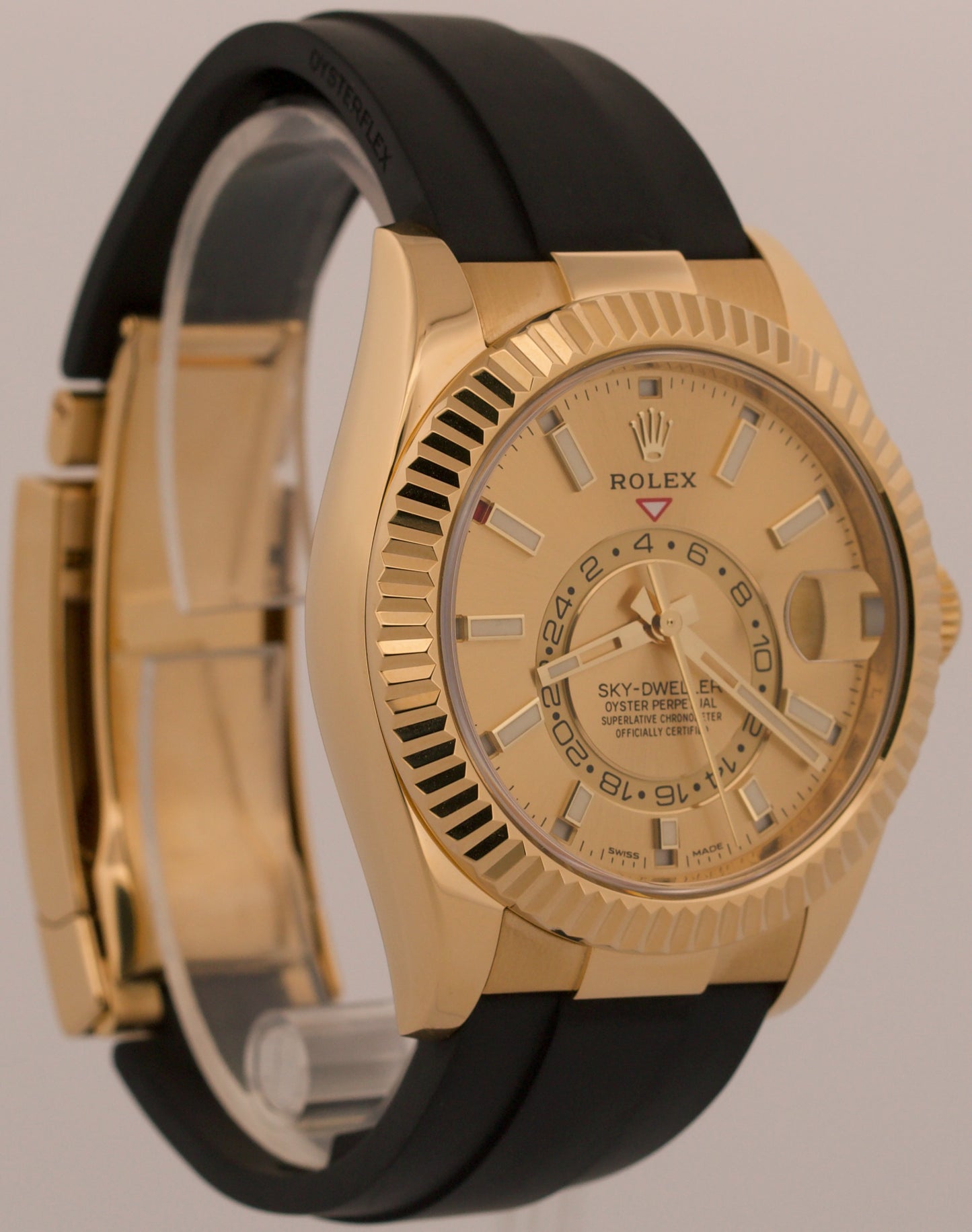 Rolex Sky-Dweller 326238 18K Yellow Gold Champagne Oysterflex Rubber 42mm Box