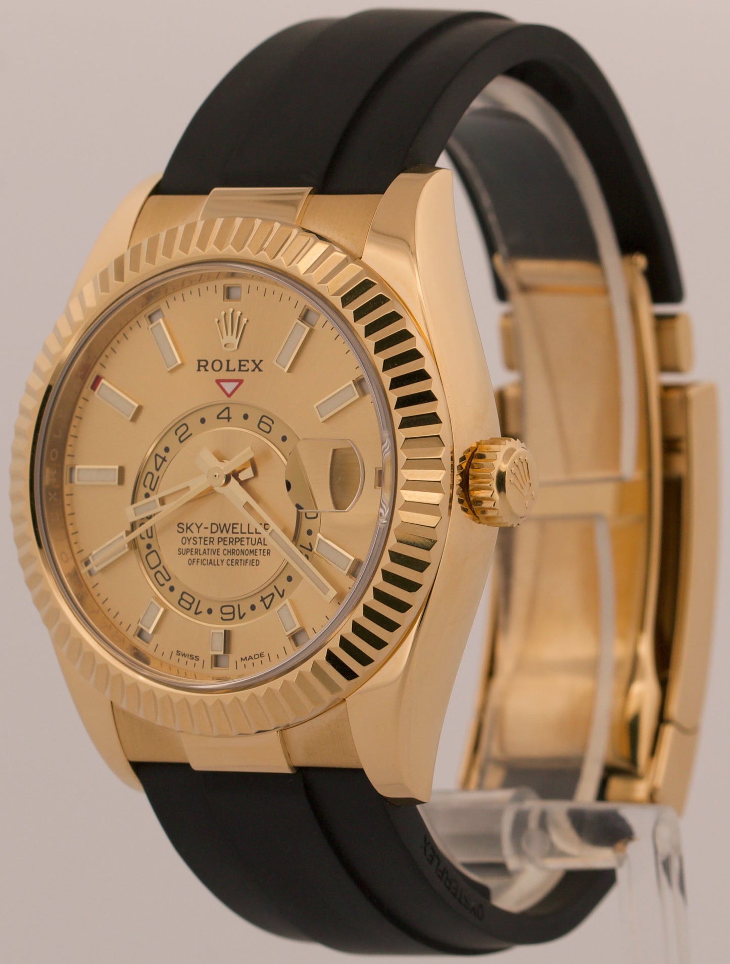 Rolex Sky-Dweller 326238 18K Yellow Gold Champagne Oysterflex Rubber 42mm Box