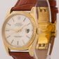 1989 Rolex DateJust 36mm SILVER 18K Yellow Gold Brown Leather Fluted 16238 Watch