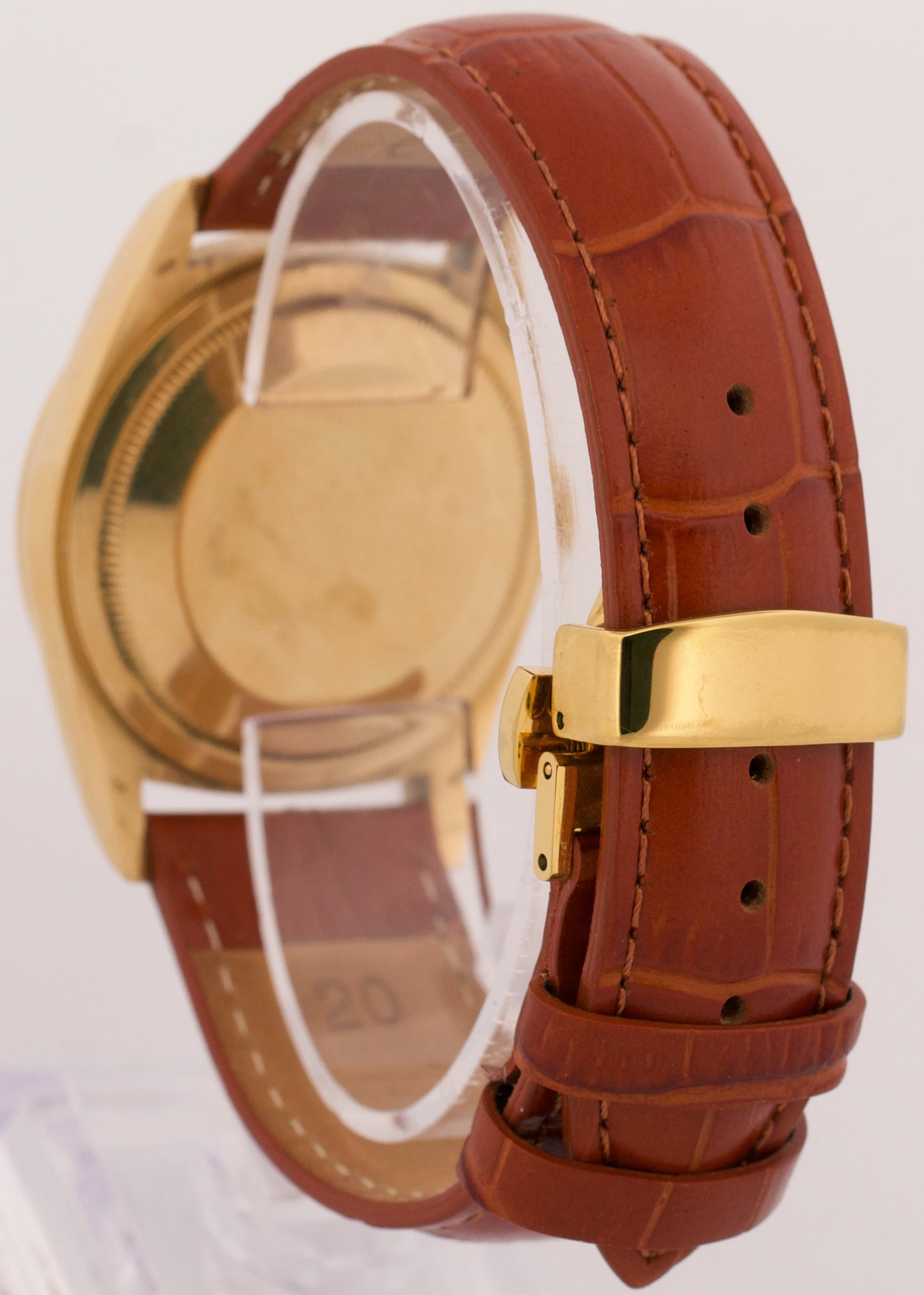 1989 Rolex DateJust 36mm SILVER 18K Yellow Gold Brown Leather Fluted 16238 Watch