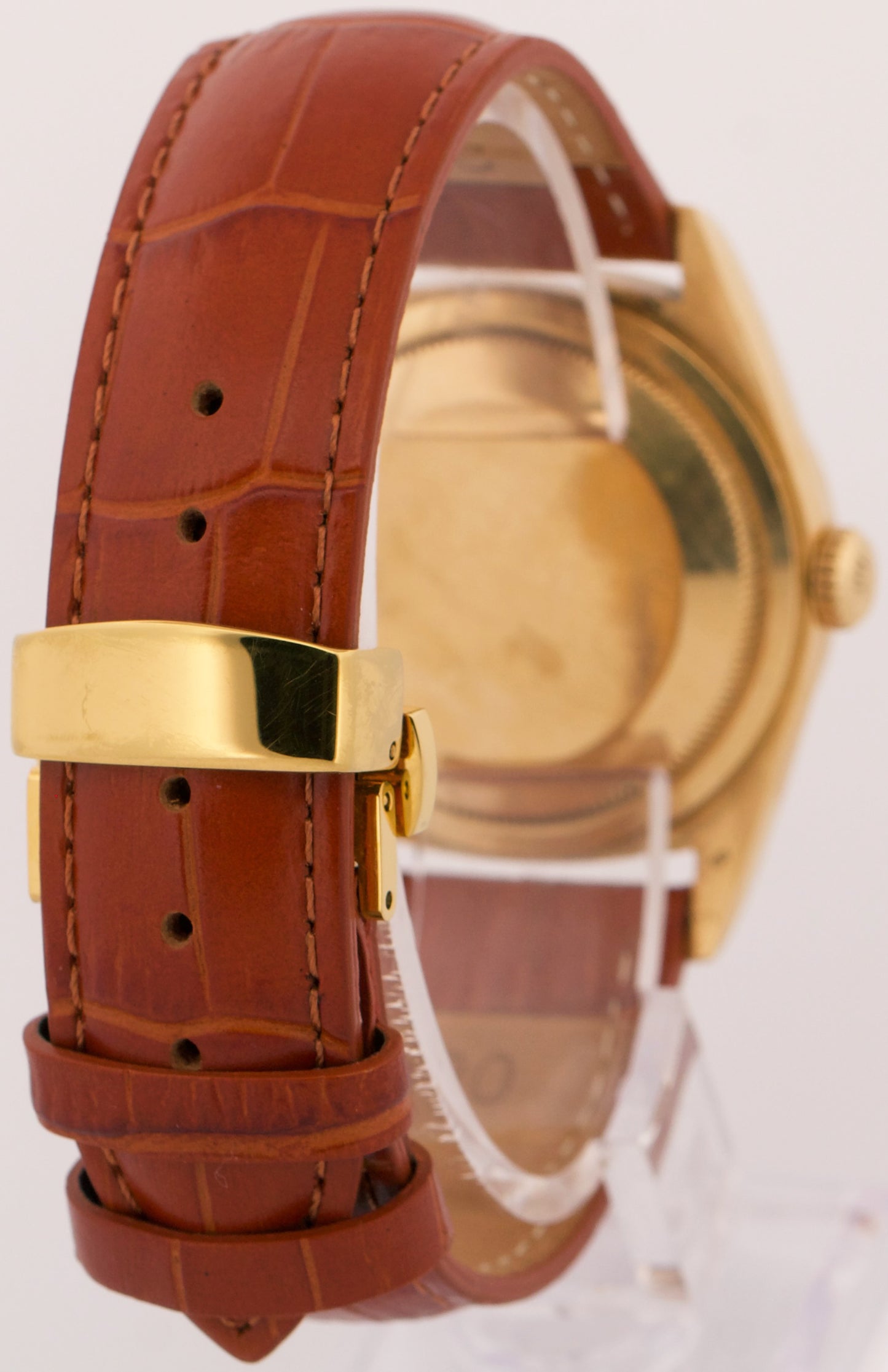 1989 Rolex DateJust 36mm SILVER 18K Yellow Gold Brown Leather Fluted 16238 Watch