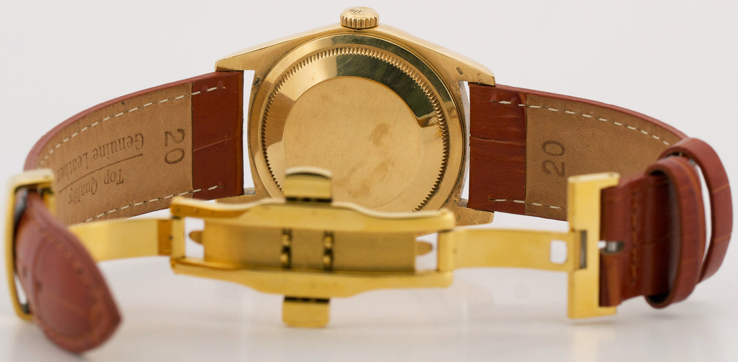 1989 Rolex DateJust 36mm SILVER 18K Yellow Gold Brown Leather Fluted 16238 Watch