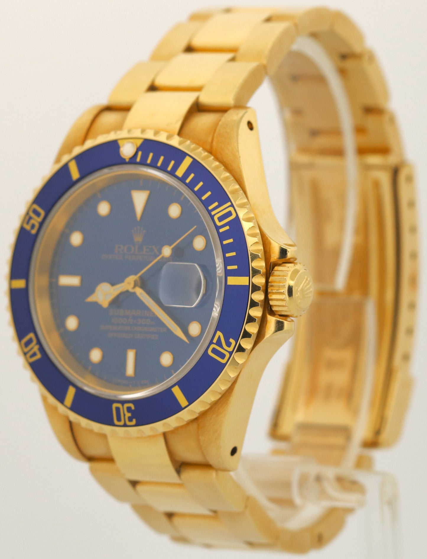 UNPOLISHED 1993 Rolex Submariner Date 18K Yellow Gold BLUE 40mm 16618 Watch