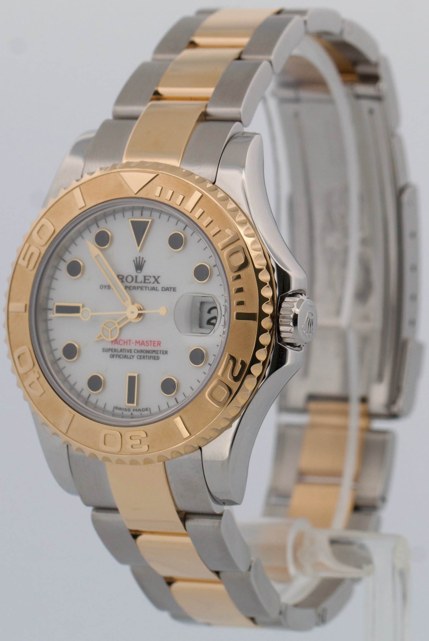2012 Rolex Yacht-Master WHITE 18K Yellow Gold Stainless 35mm Two-Tone 168623 BOX