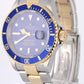 Rolex Submariner Date 16613 Two-Tone 18k Gold Steel No Holes Blue 40mm Watch