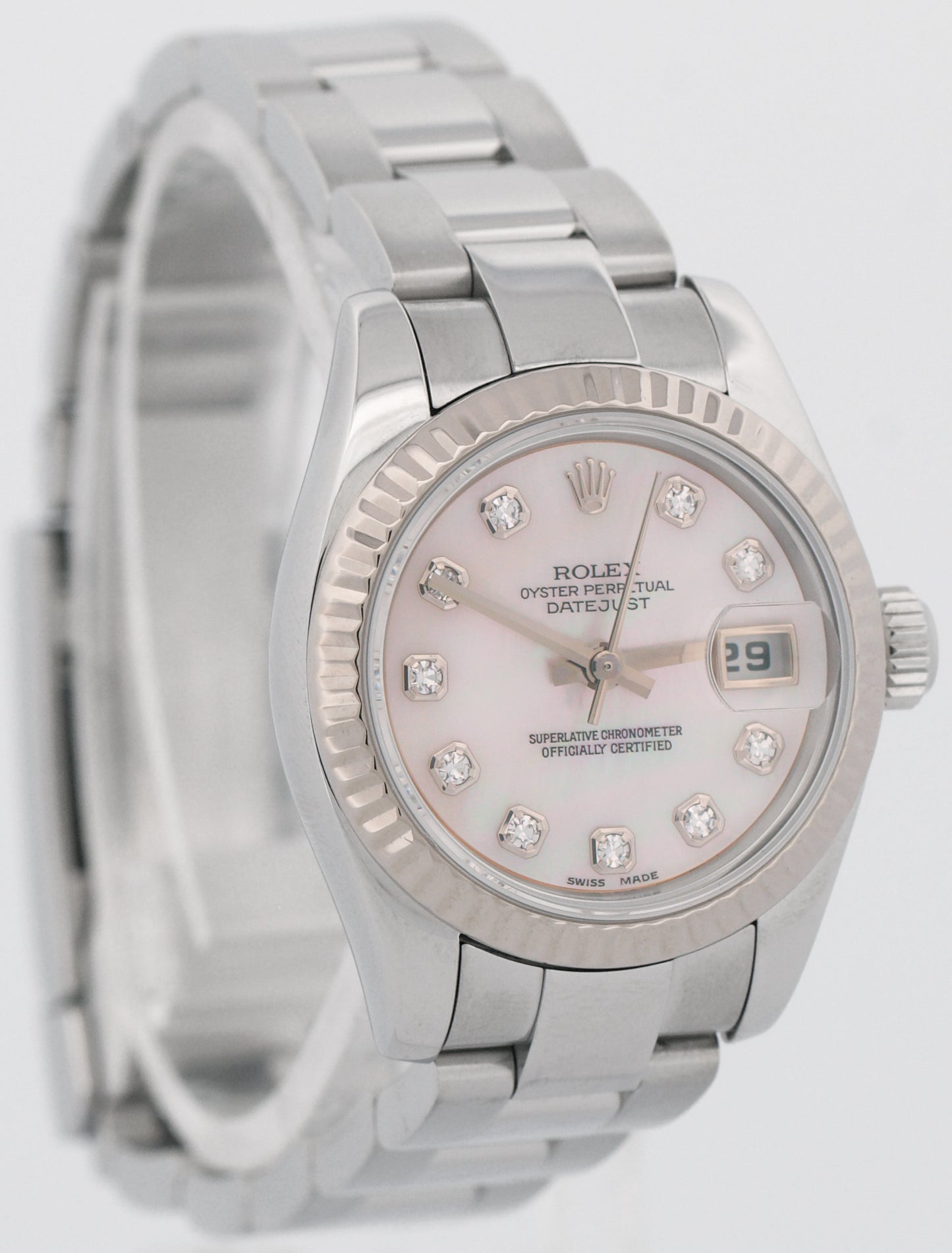 PAPERS Rolex DateJust 26mm FACTORY ROSE MOP DIAMOND 18K Steel Oyster 179174 BOX