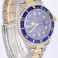 Rolex Submariner Date 16613 Two-Tone 18k Gold Steel No Holes Blue 40mm Watch