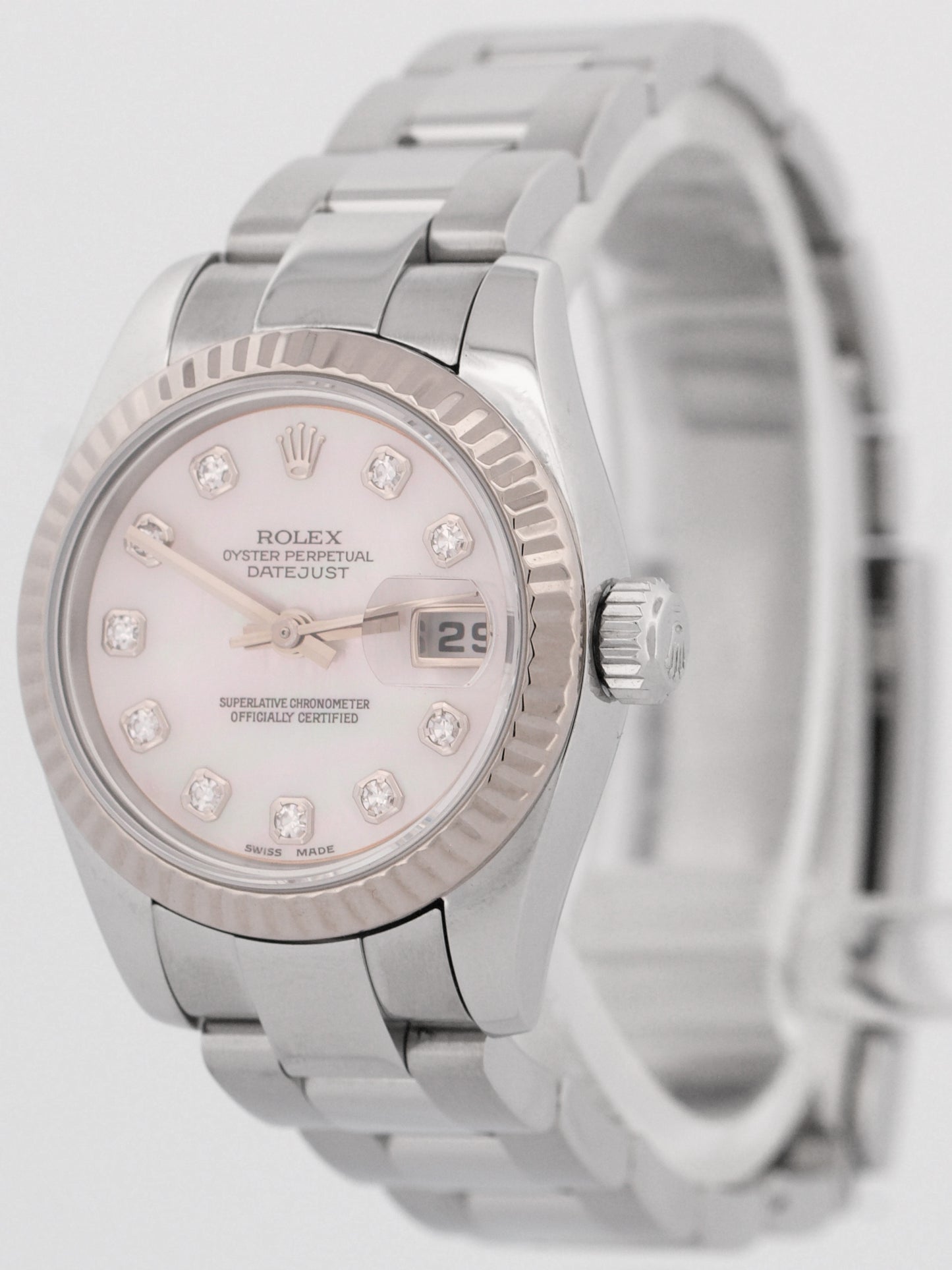 PAPERS Rolex DateJust 26mm FACTORY ROSE MOP DIAMOND 18K Steel Oyster 179174 BOX