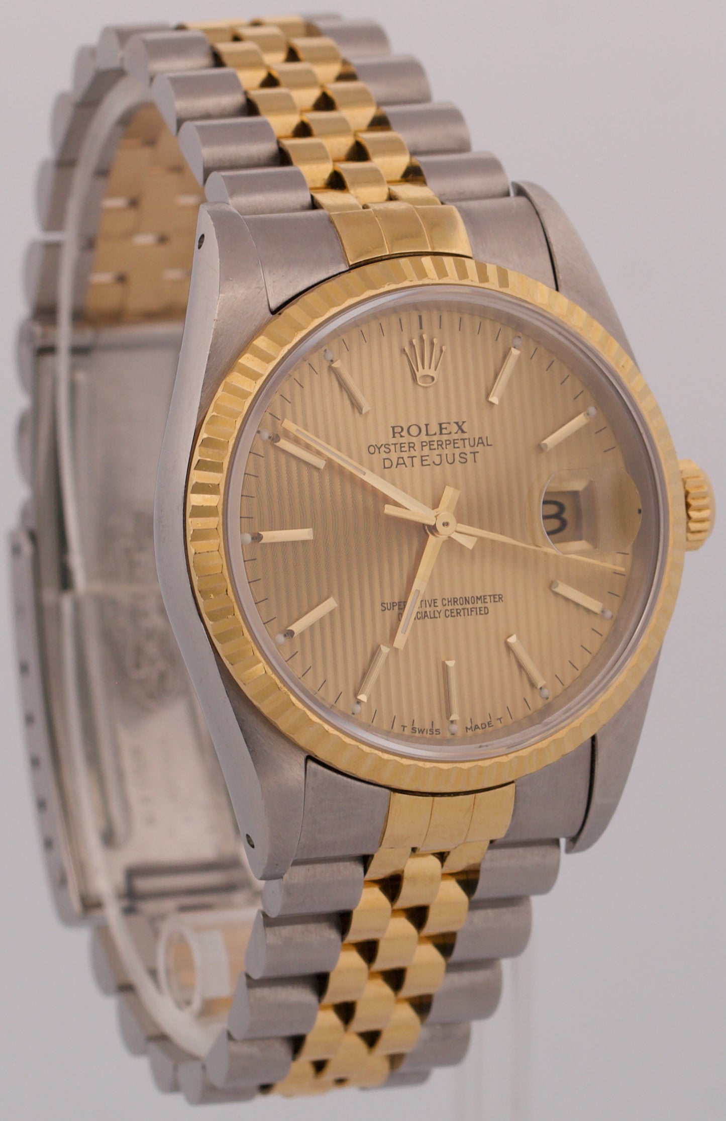 Rolex DateJust 36mm CHAMPAGNE TAPESTRY 18K Yellow Gold Steel JUBILEE Watch 16233