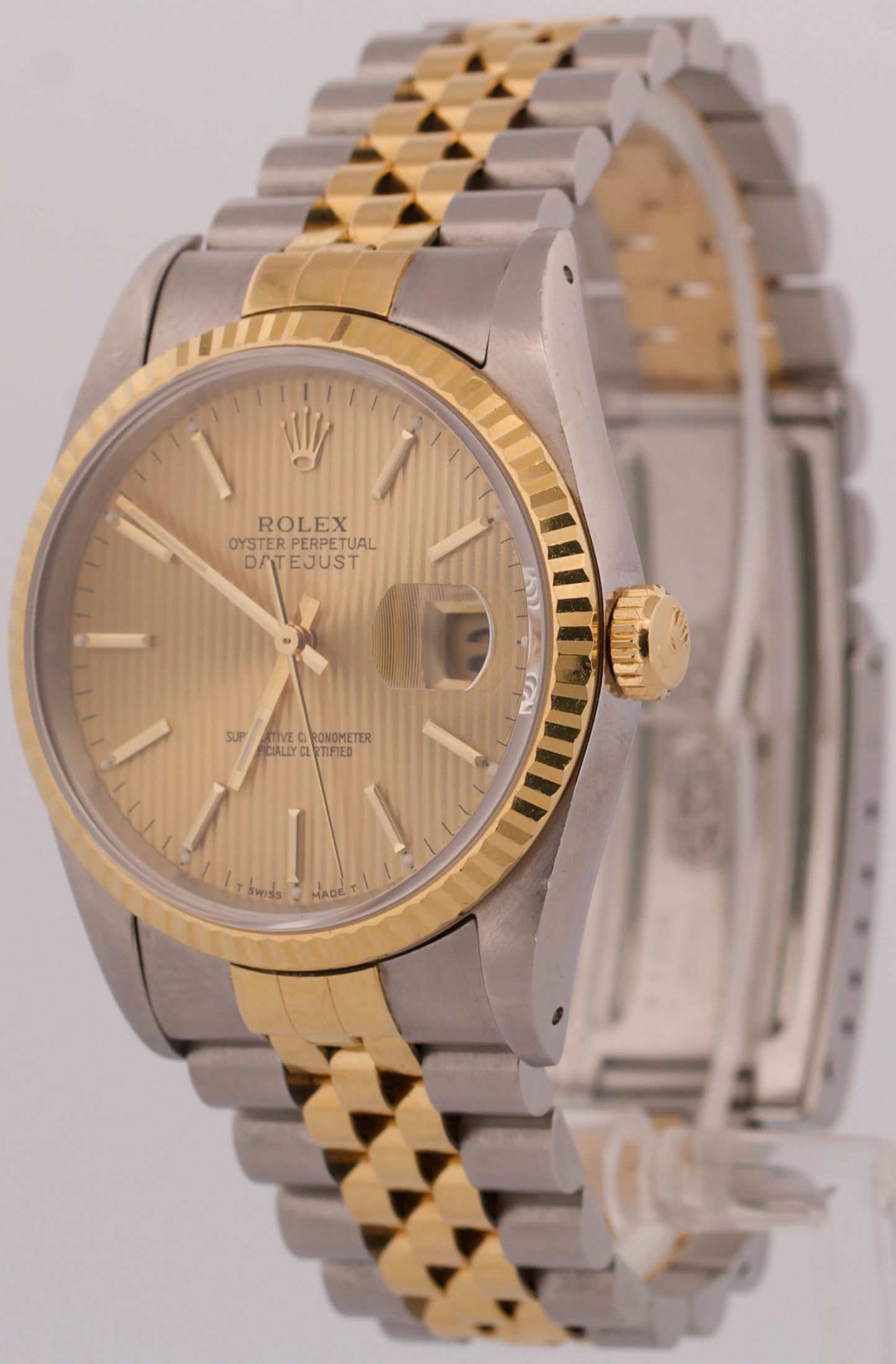 Rolex DateJust 36mm CHAMPAGNE TAPESTRY 18K Yellow Gold Steel JUBILEE Watch 16233