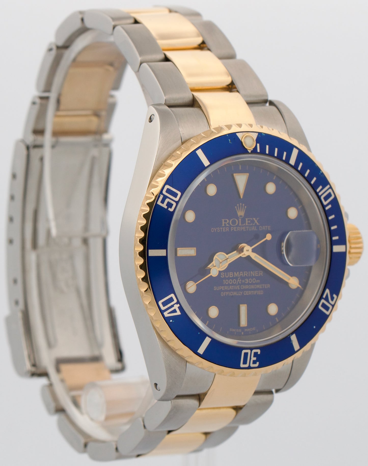 2001 Rolex Submariner Date 40mm BLUE 18K Stainless Steel GOLD BUCKLE 16613 Watch