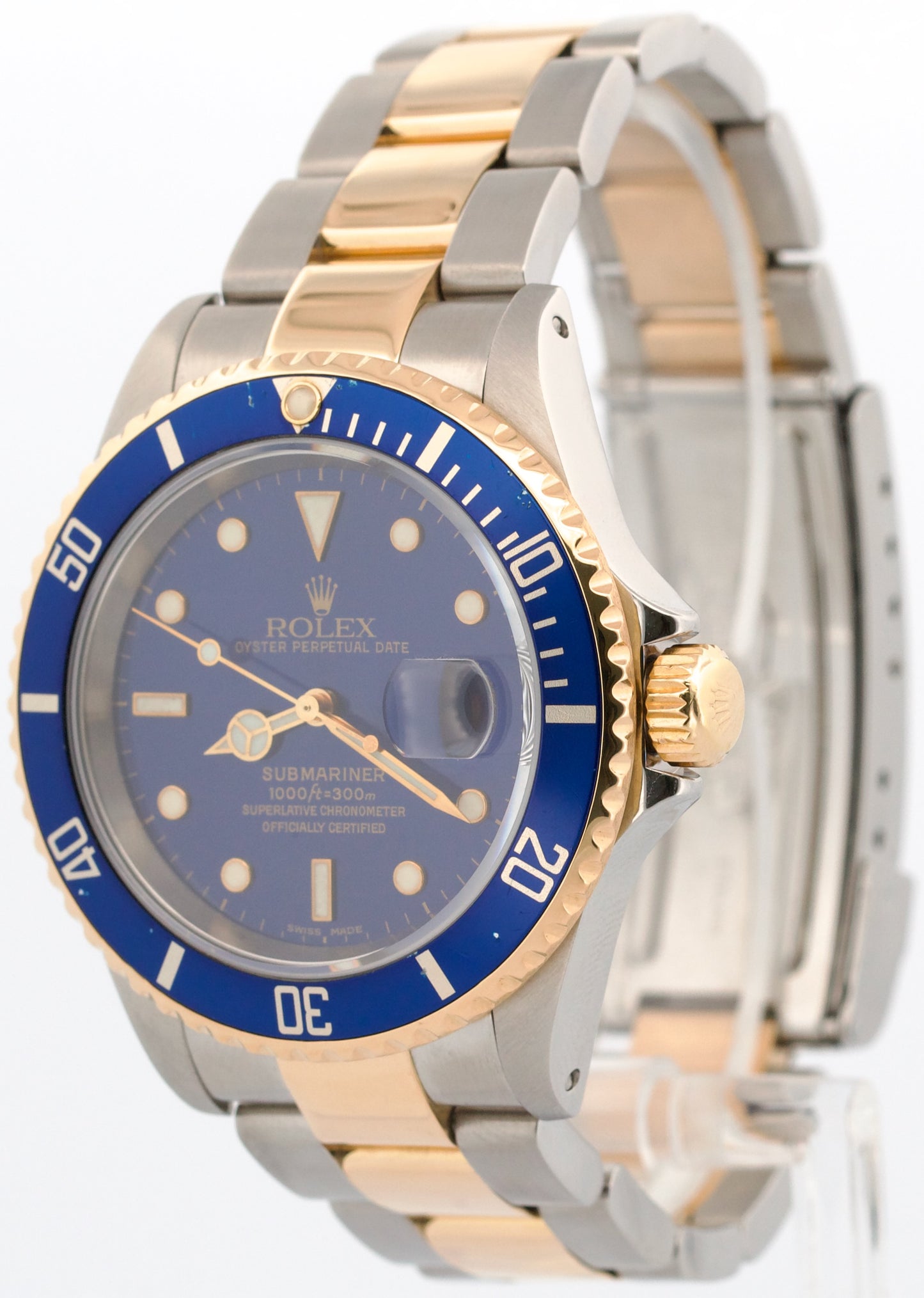 2001 Rolex Submariner Date 40mm BLUE 18K Stainless Steel GOLD BUCKLE 16613 Watch