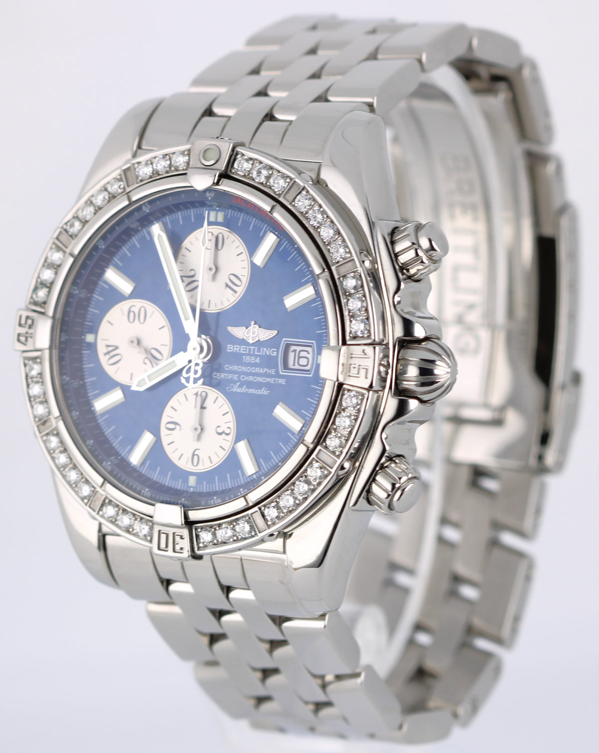 Breitling Chronomat Evolution A13356 Diamond Bezel Blue 44mm Watch Box Papers